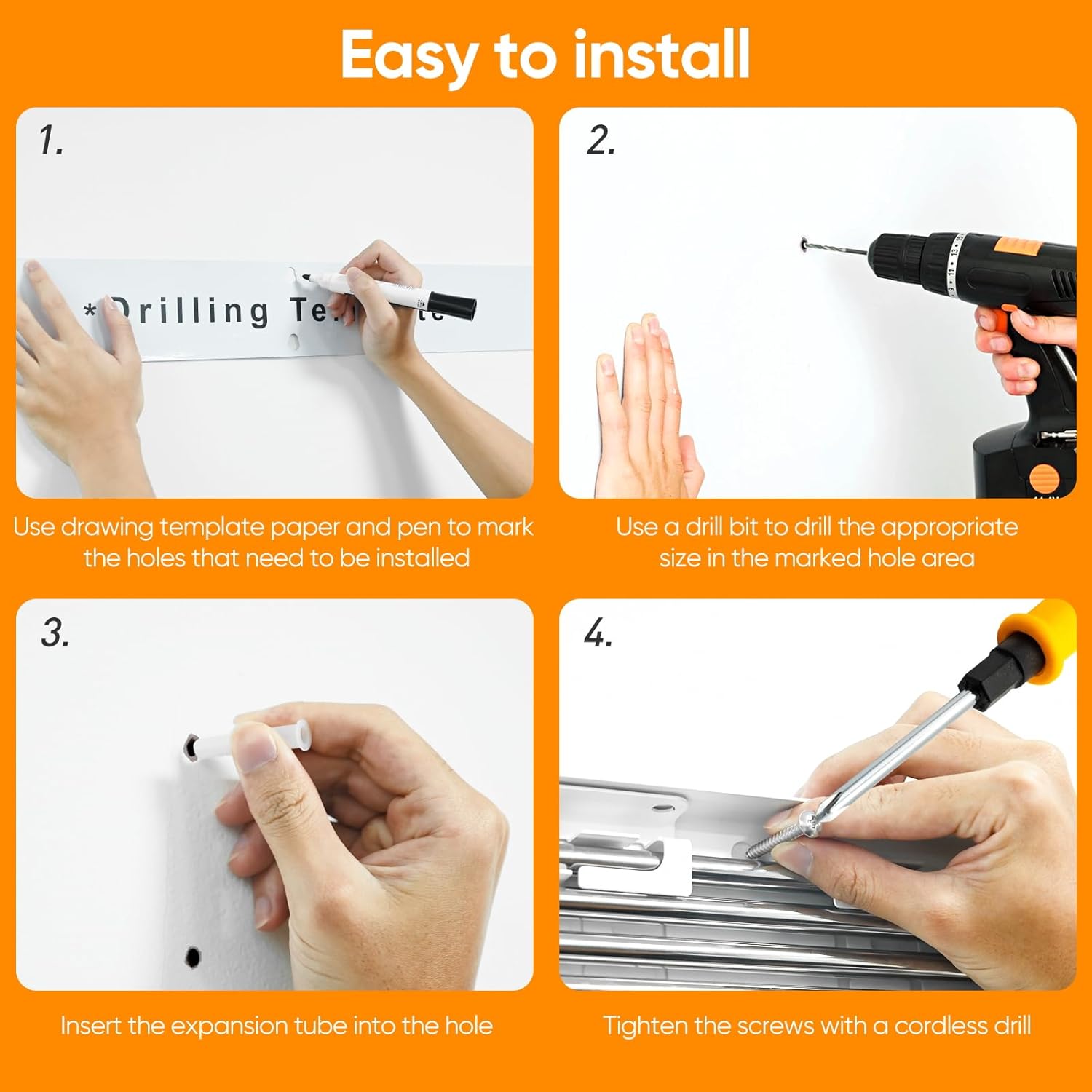 Wall Mounted Drying Rack, Laundry Clothes Drying Rack Foldable, Collapsible Hanger Clothing Wall Mount with 2 Towel Handles and Wall Template for Indoor Outdoor Hanging Clothes, 5 Rods, 31.5 Inch