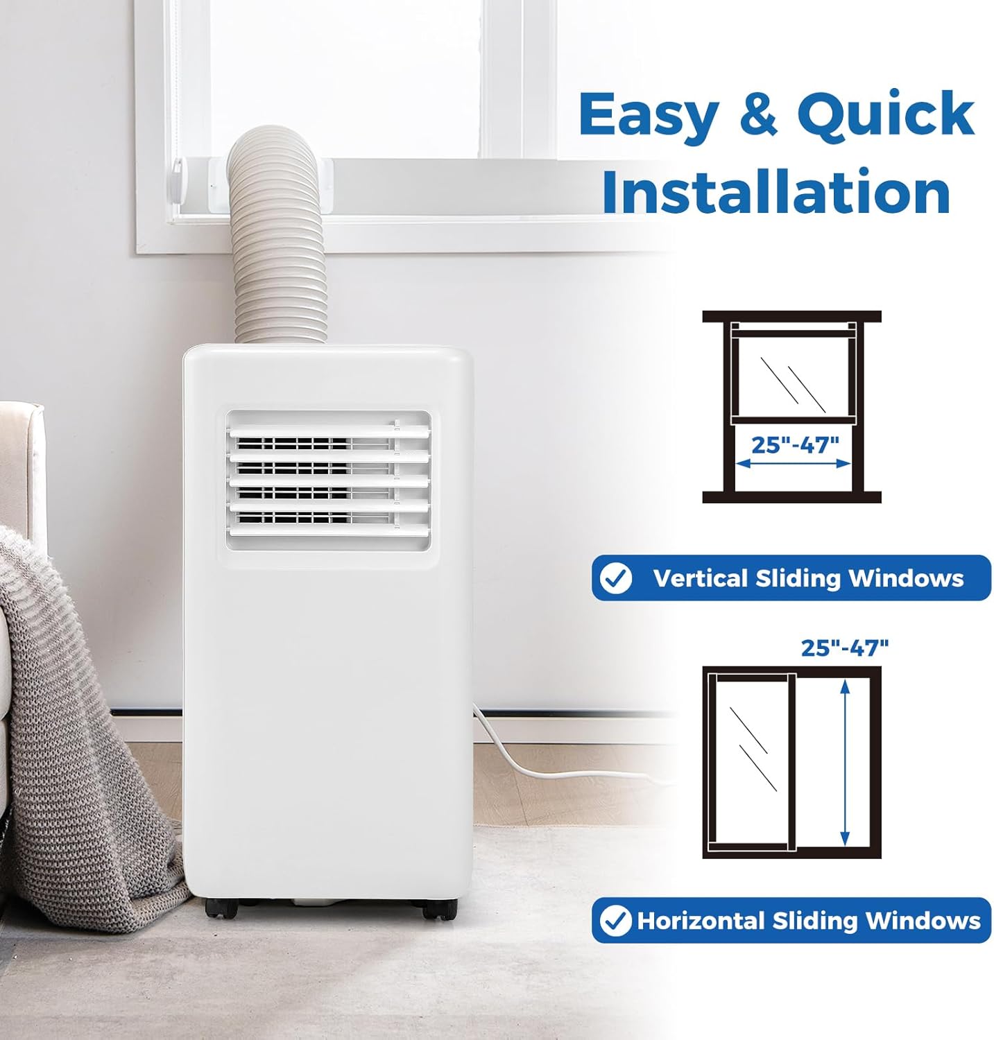 ARLIME 8000 BTU Portable Air Conditioner, 3 in 1 Air Cooler w/Fan, Quiet Floor AC w/Sleep Mode, 24H Timer, LED Display, Remote Control & Installation Kit, AC Unit for Bedroom 250 Sq.Ft (8000 BTU)