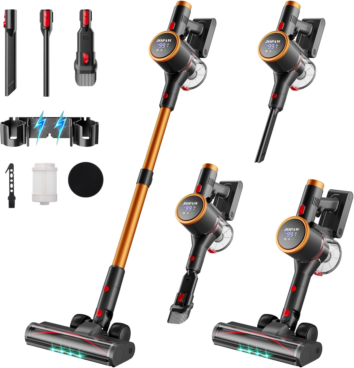 Cordless Vacuum Cleaner,450W/30000pa Self-standing Stick Vacuum Cleaners for Home,60Mins Stick Vacuum with LED Indicator,Multi-Accessory Lightweight Vacuum for Hard Floors Carpet/Carpet/Pet Hair