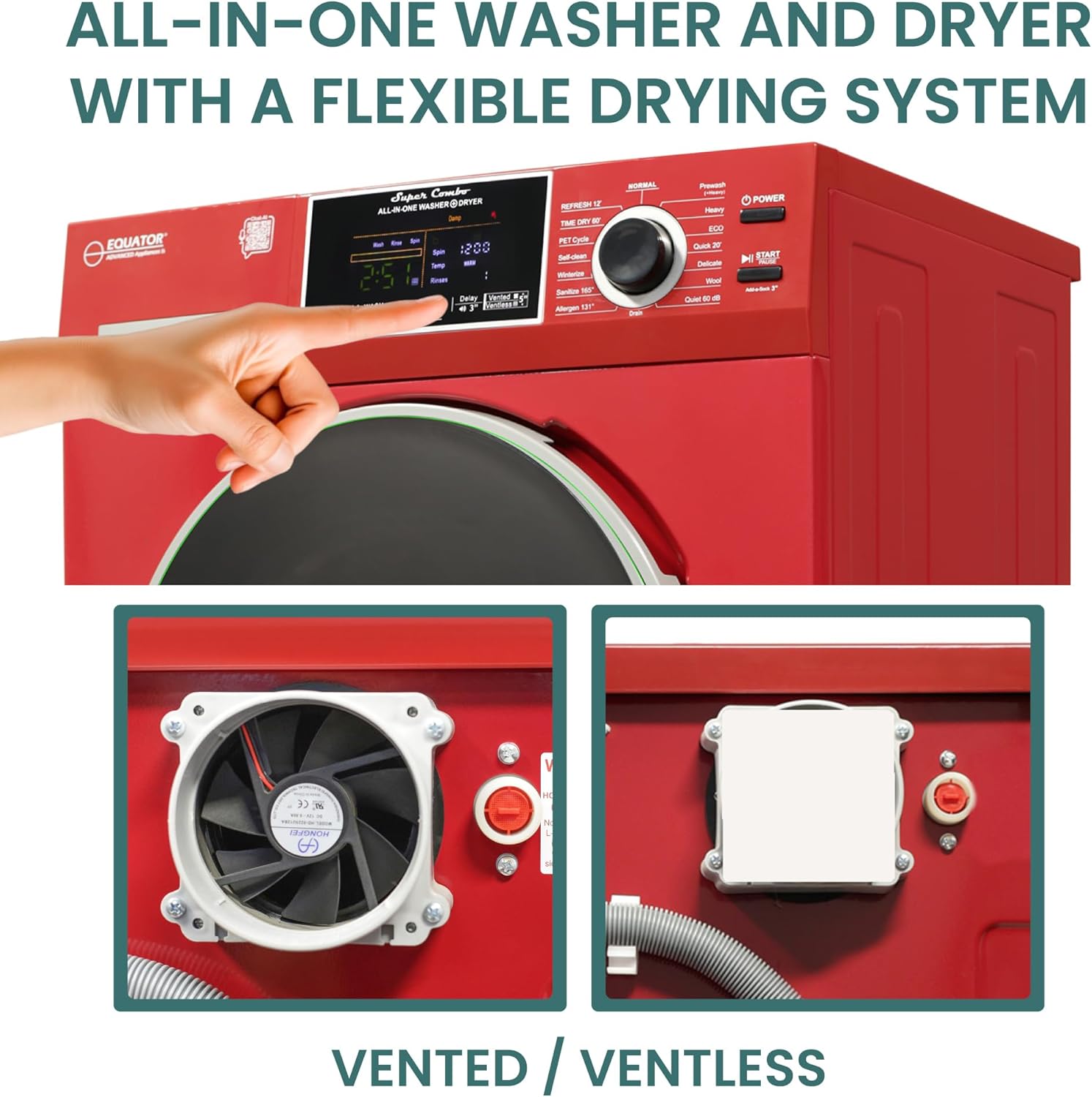 Equator All-in-One 4600 Washer Dryer VENTLESS/VENTED PET Cycle 1.62cf/15lbs 110V in Merlot