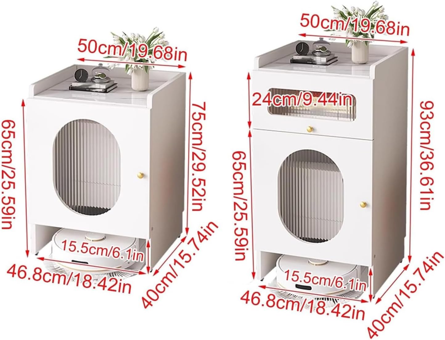 Robot Vacuum Stand Cabinet, Hidden Cabinet for Sweeping Robots, Robot Vacuum Storage Cabinet with Wheels, Side Table with Drawer and Doors(Champagne,19.6x15.7x29.5'')