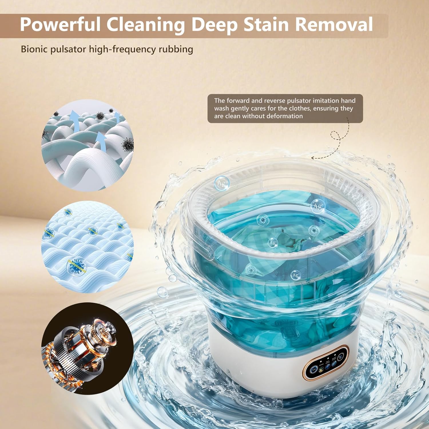 Mini Laundry Machine 16L — Foldable Portable Laundry Machine and Spinner for Baby Clothes, Underwear, Socks; Ideal for Travel, Dorms, Camping