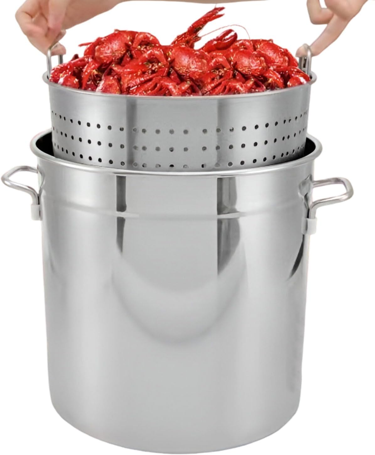 AIZYR Stainless Steel Stock Pot with Insert Steamer Basket, Crawfish Pot Seafood Boil Pot Strainer Basket Turkey Fryer Pot for Soup, Seafood,35cmx35cm