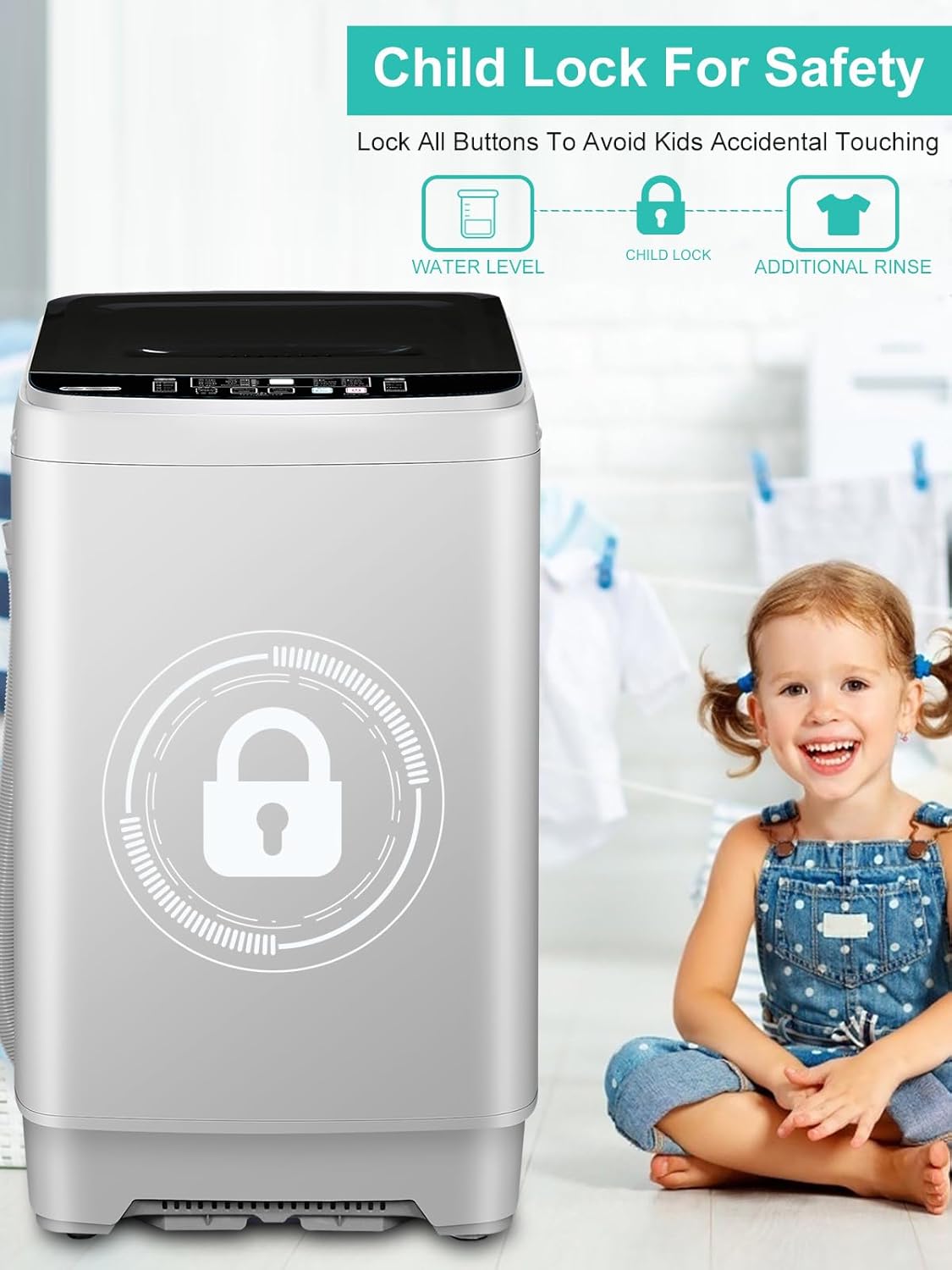 Full-Automatic Washing Machine 17.7 lbs Small Compact Portable 10 Wash Program & 8 Water Level Compact Washer with LED Display Ideal for Apartments, RV, Camping, White