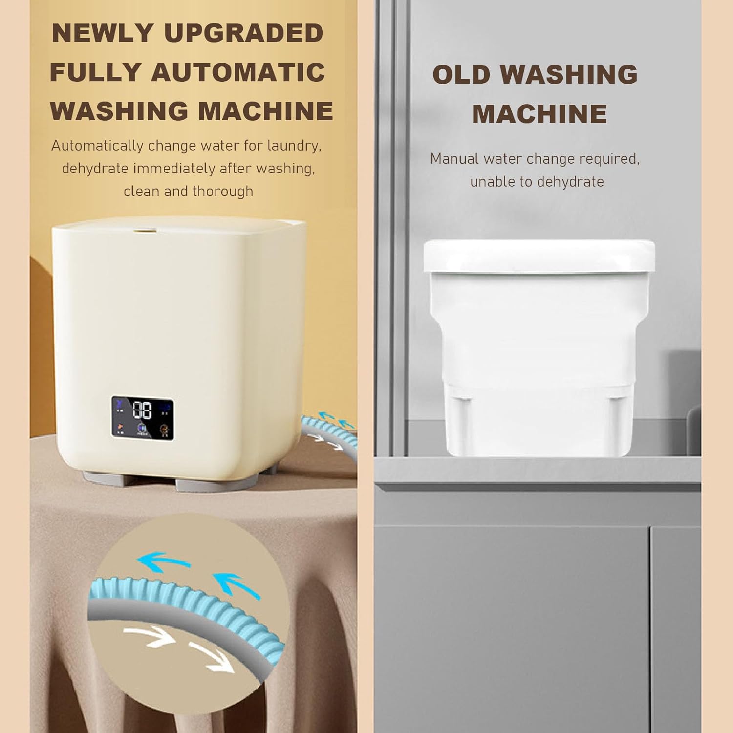 Fully Automatic Small Washing Machine 7L Large Capacity Portable Washing Machine with Spin Dryer for Dormitory Family Apartment RV 100‑240V (US Plug 100 to 240V)