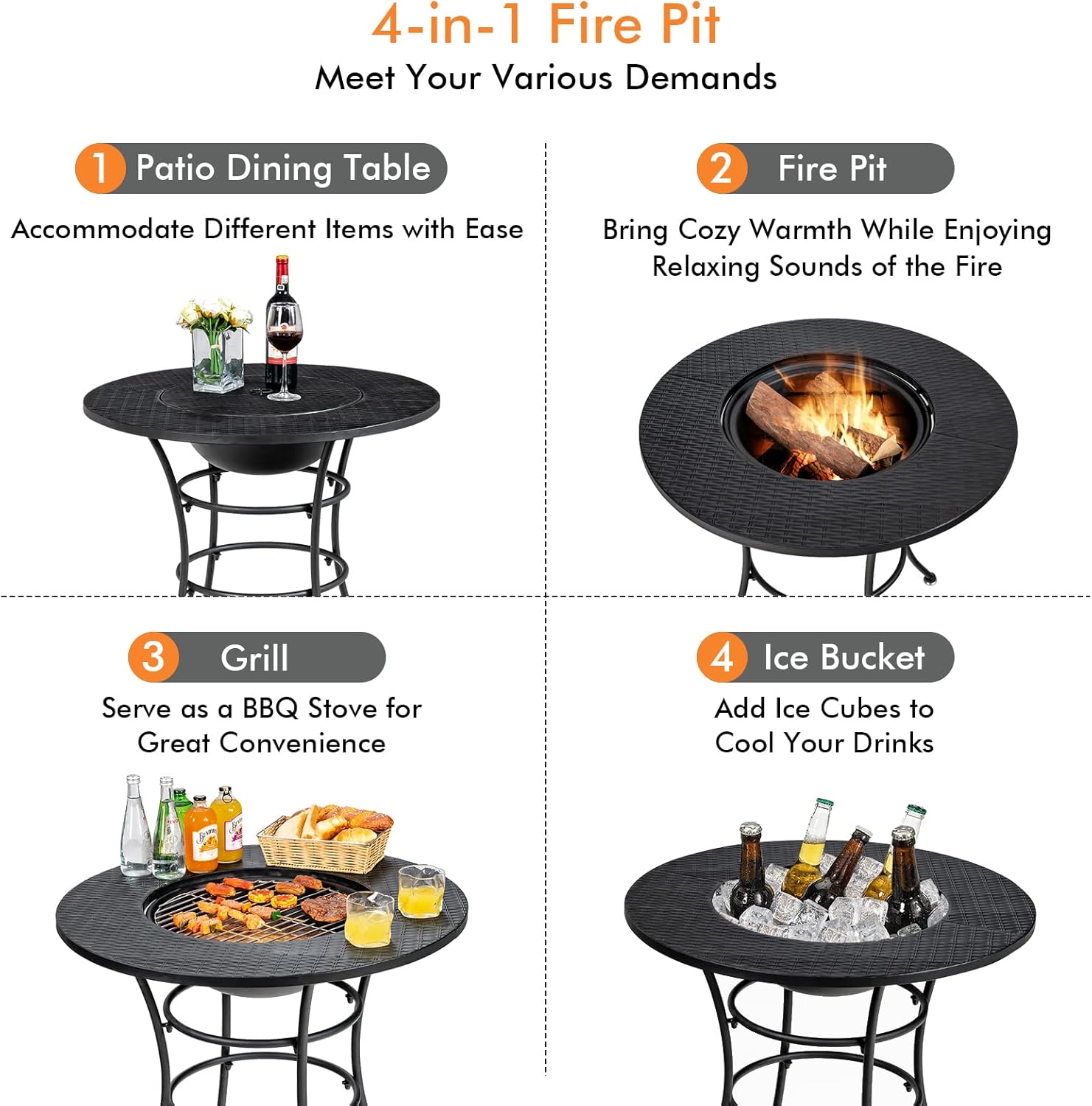 Giantex 4-In-1 Fire Pit Dining Table, 32