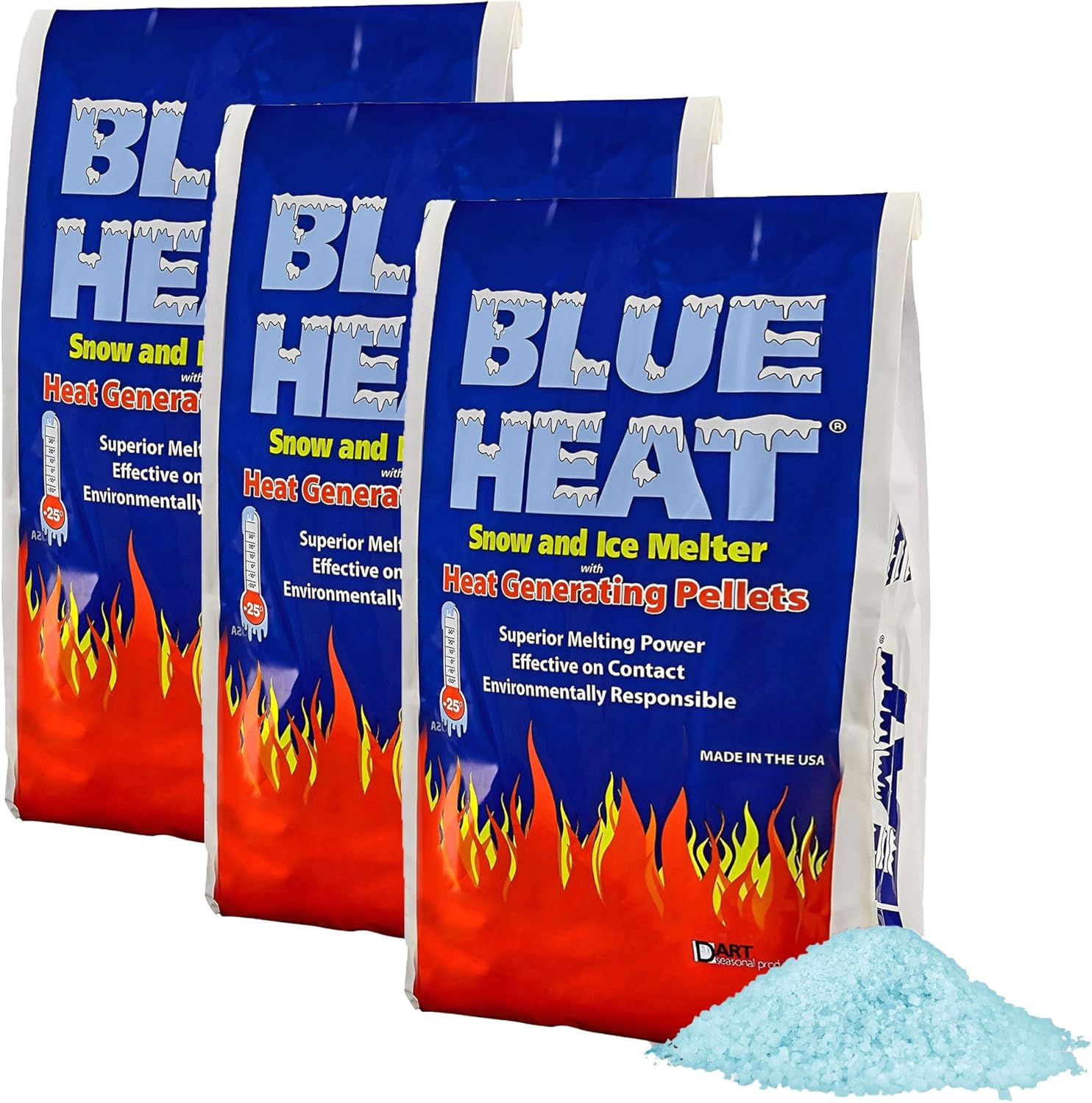 Blue Heat 3 Pack Ice Melt Pellets, Calcium Blend Deicer Snow Melter for Driveway, 20 Lb - Pet-Friendly Winter Relief with Magnesium, Calcium, and Sodium Formula, BH20