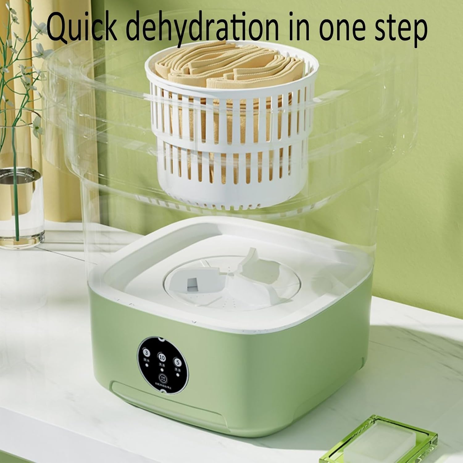 Mini Portable Washing Machine, Folding Washing Machine, Laundry Machine with 3 Modes Deep Cleaning Half Automatic Washt, for Camping, Rv, Travel, Small Spaces (Color : Green, Size : 6L)
