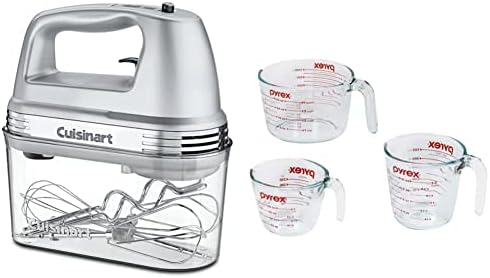 Cuisinart HM-90BCS Power Advantage Plus 9-Speed Handheld Mixer with Storage Case, Brushed Chrome & Pyrex Glass Measuring Cup Set (3-Piece, Microwave and Oven Safe),Clear