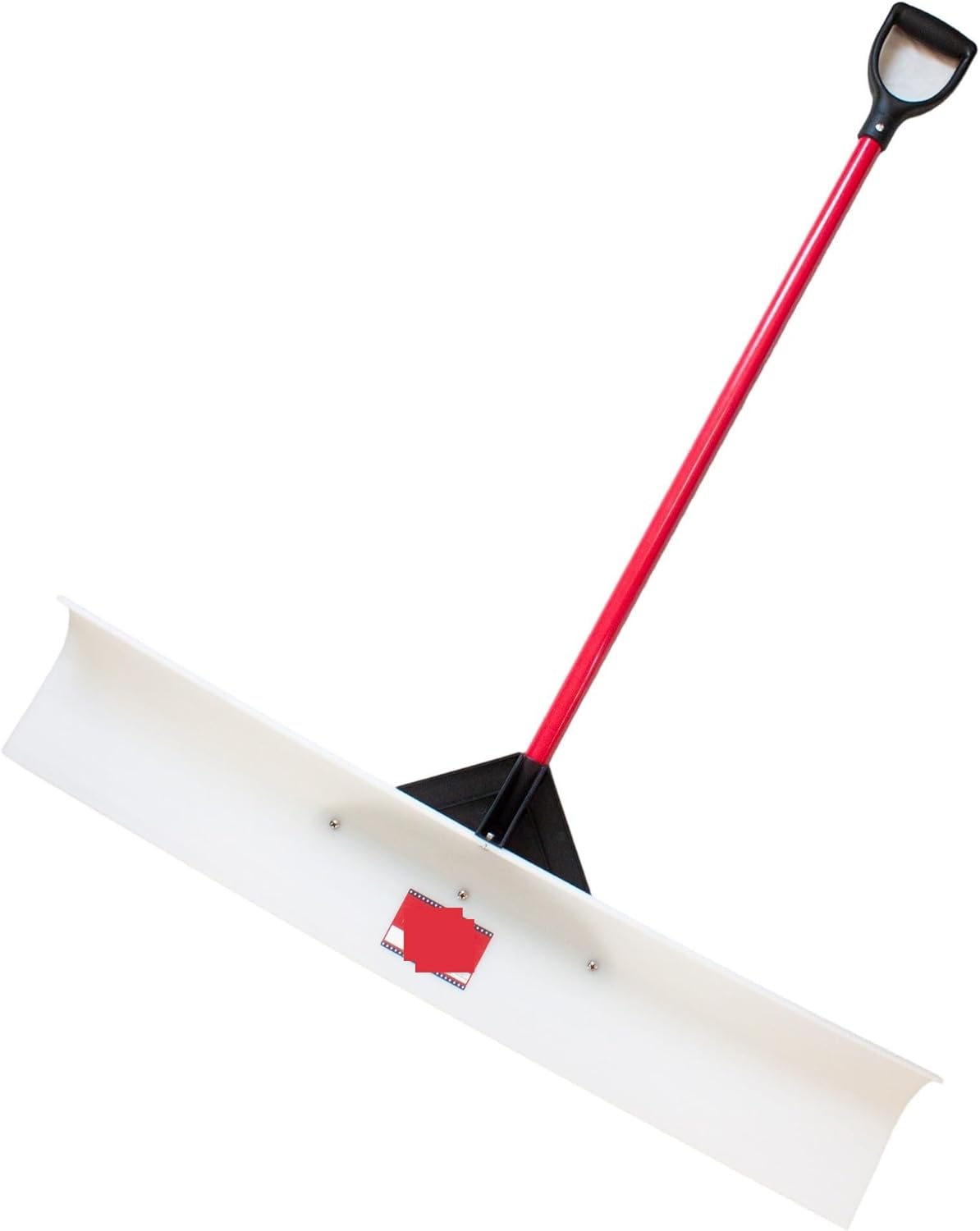 Heavy-Duty Snow Pusher Shovel，White Plastic Blade, Red Long Handle with Comfort Grip for Driveways Sidewalks(48