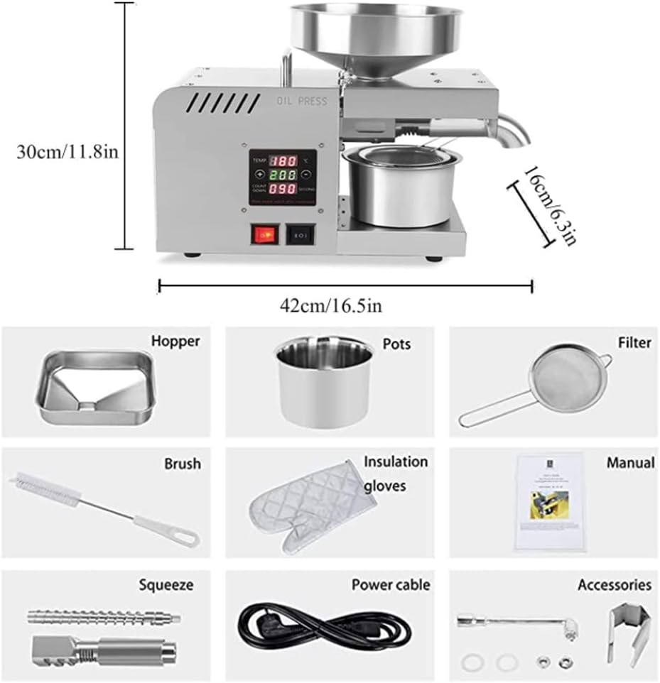 Household Oil Press, Smart Stainless Steel Kitchen Appliances, Small Commercial Oil Press Dual Temperature Control Heating System, Pure Copper AC Brushless Motor