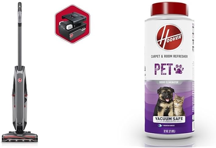 Hoover ONEPWR Evolve Pet Elite Cordless Upright Vacuum Cleaner, BH53801V, White, 32 oz Pet Carpet & Room Refresher, Mountain Breeze Scent, AH31211