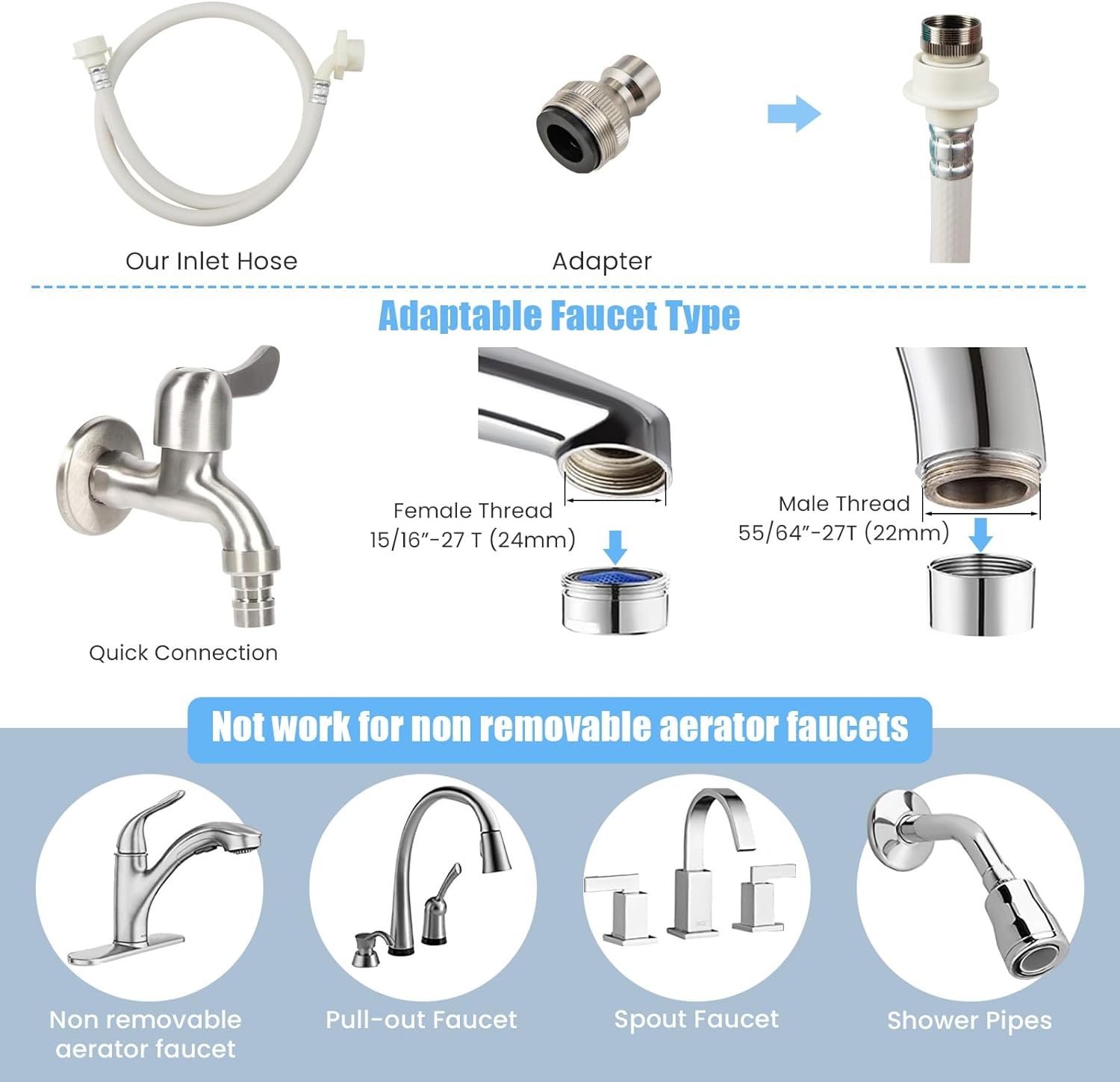 Giantex Full-Automatic Washing Machine Portable Washer and Spin Dryer 7.7 lbs Capacity Compact Laundry Washer with Built-in Barrel Light Drain Pump and Long Hose for Apartments Camping (White & Blue)