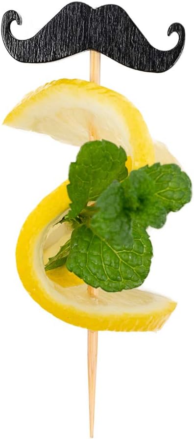 Restaurantware 2.7 Inch Cocktail Skewers 1000 Moustache Design Birthday Party Toothpicks - Pointed Sturdy Black Bamboo Cupcake Mustache Toppers Disposable For Fruits Desserts Or Sandwiches