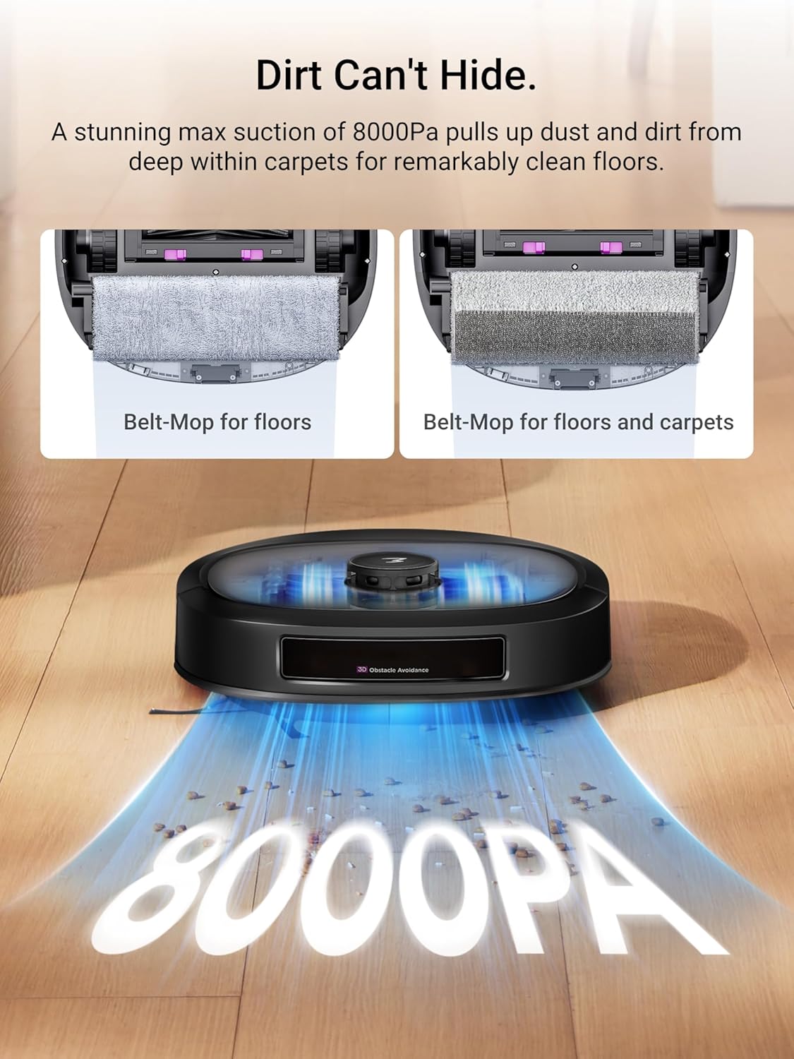 Eureka J20 Robot Vacuum Self Emptying, 8000Pa Suction, Auto Mop Washing & Hot Air Drying,3D Obstacle Avoidance, Cycling Belt-Mop Design