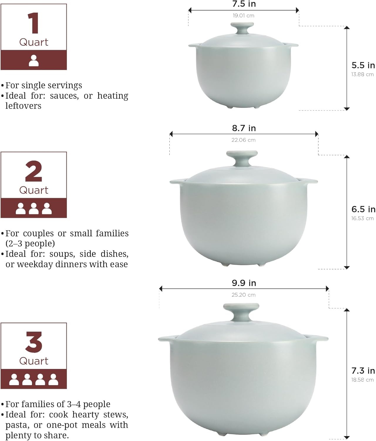Minh Long 3.17 qt Porcelain Clay Pot for Cooking, Casserole Dish with Lid, Clay Pots for Cooking, Dutch Ovens for Stew, Soup, Steam, Oven & Microwave Safe, Heat Resistant (Vesta, 3.17 qt - Grey)