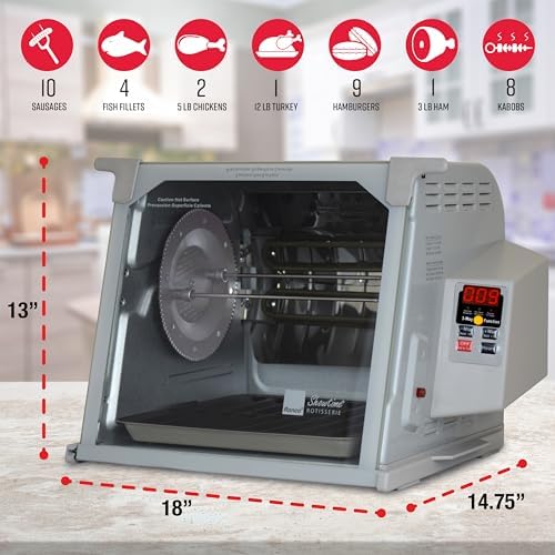 Ronco Digital Rotisserie Oven, Platinum Digital Design, Large Capacity (12lbs) Countertop Oven, Multi-Purpose Basket for Versatile Cooking