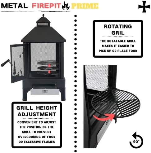 Outdoor Fire Pit with Grill, Heavy Duty Garden Metal Firepit for Backyard, Patio - 24.41