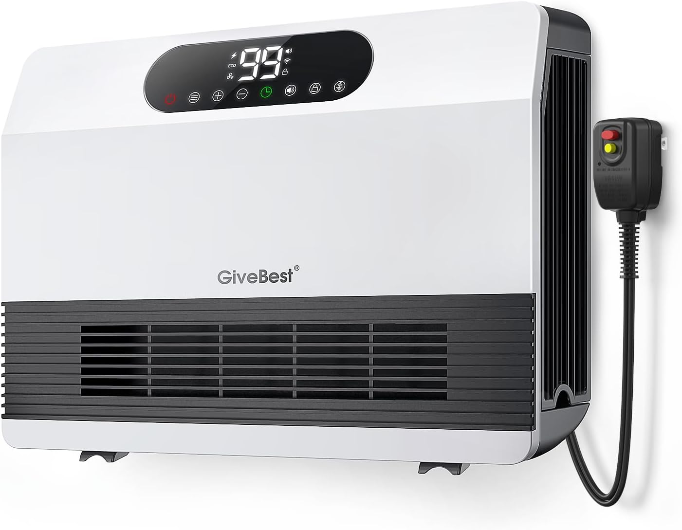 GiveBest Wall Heater, 1500W Electric Space Heater for Bedroom Bathroom with ALCI Plug, Heater with Remote Control for Office Dorm Use, Adjustable Thermostat, 12H Timers, Compatible with Alexa, White