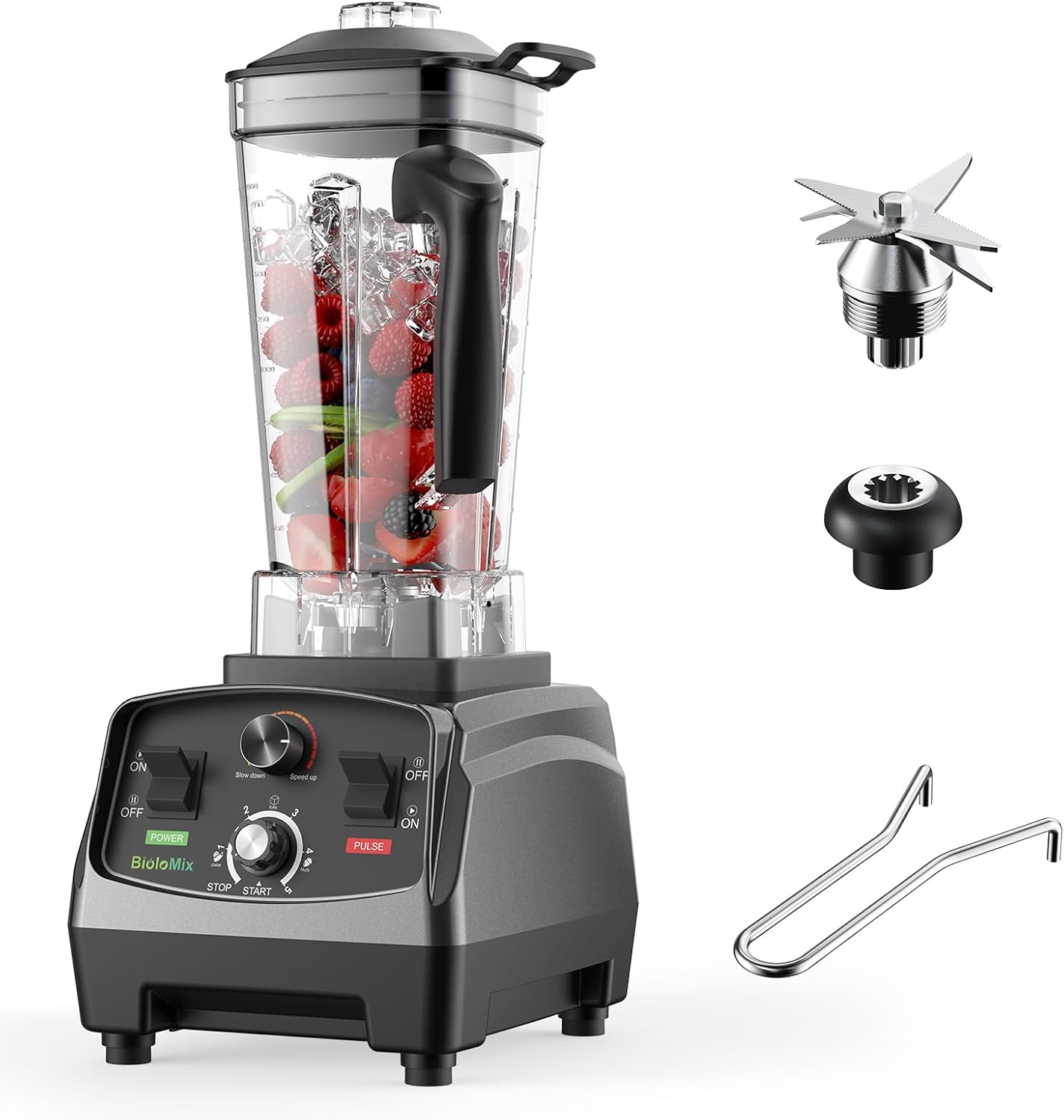 BioloMix Professional Smoothie Blender - 2200 Watt Motor, 68 Oz Large Capacity, High Speed Blender for Shakes, Smoothies, Ice Crushing, Frozen Fruits (with Extra Parts)