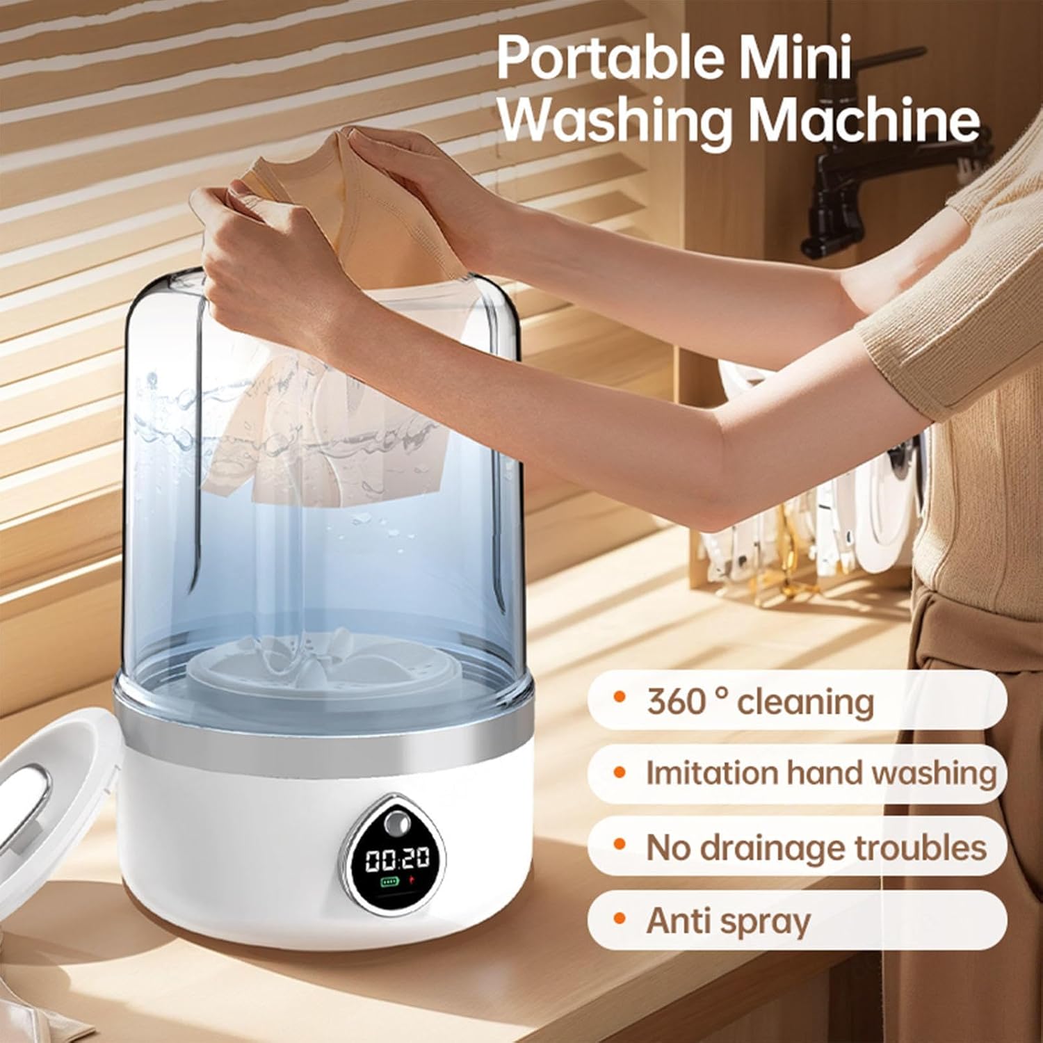 Cordless Mini Washing Machines 360° blue light disinfection 1.5L Washing Machine Mini USB Charging with 2 Modes for Bra, Underwear, Socks