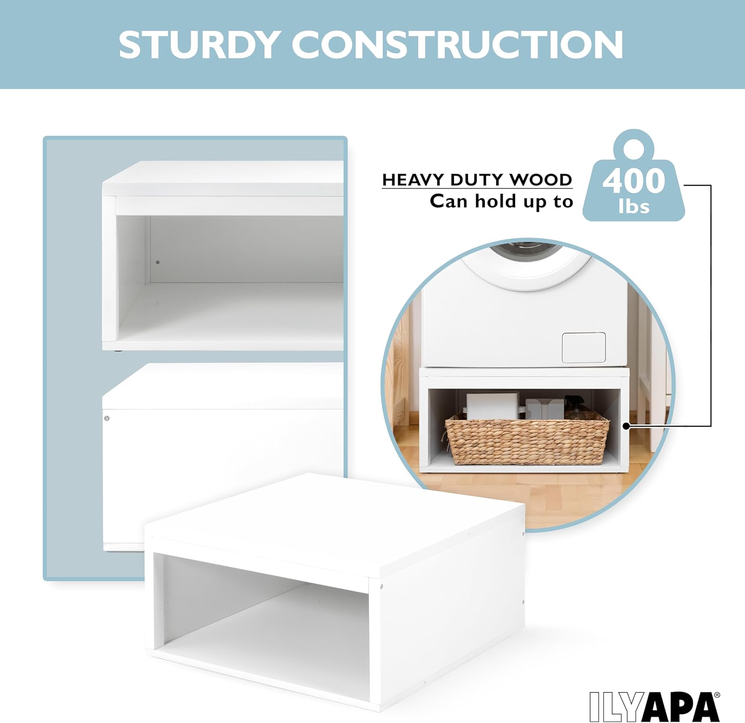 Ilyapa Washer and Dryer Stand - Universal Wooden Laundry Pedestal with Drawer - Compatible with Samsung, LG, GE, Maytag - 28x28x14 in. Patent Pending