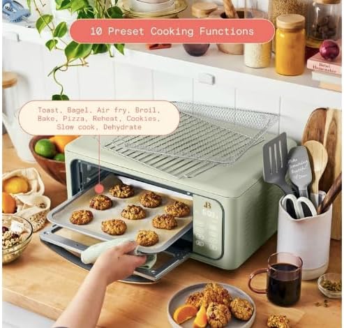 Beautiful Infrared Air Fry Toaster Oven, 9-Slice, 1800 W, by Drew Barrymore (Sage Green)