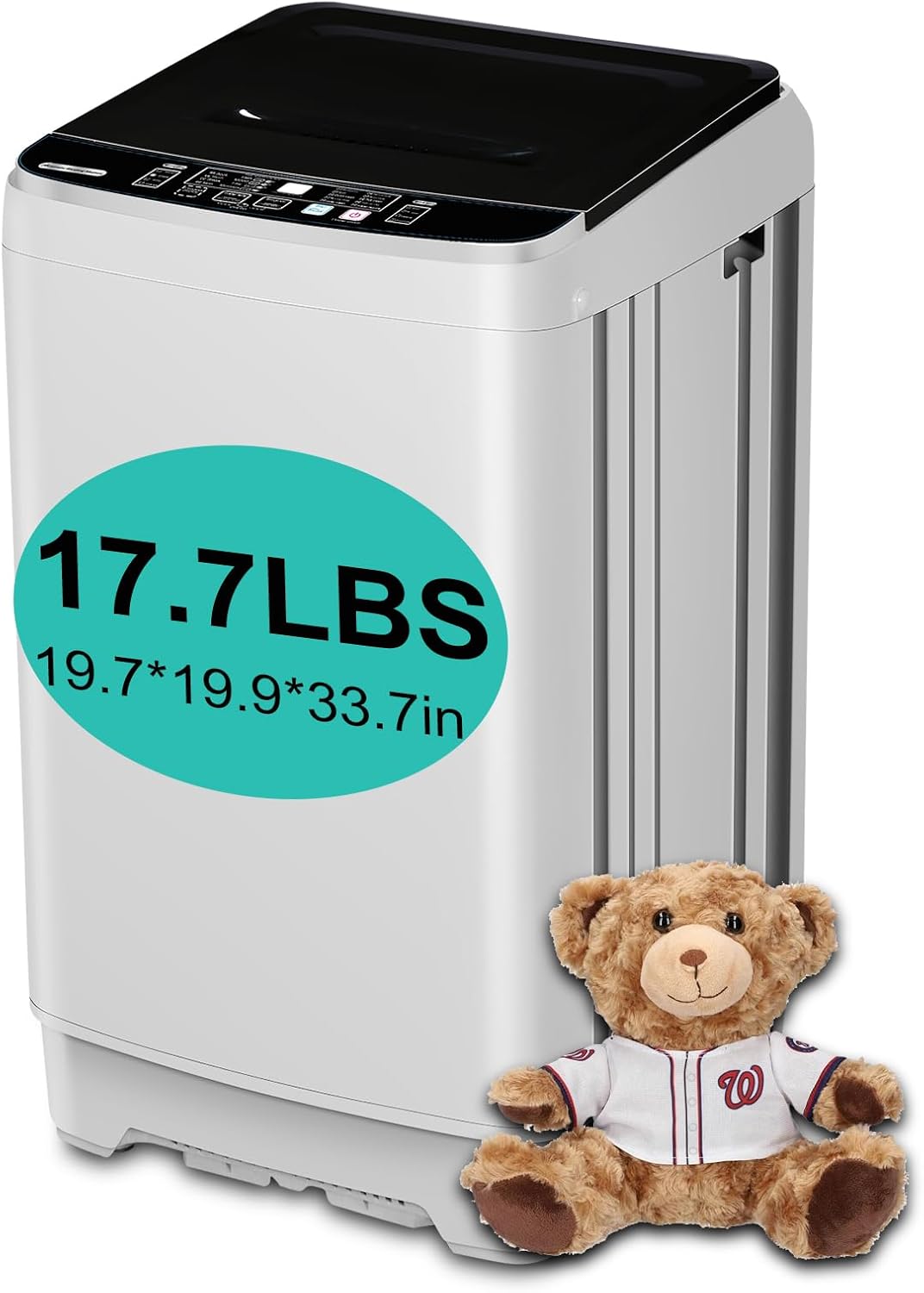 Full-Automatic Washing Machine 17.7 lbs Small Compact Portable 10 Wash Program & 8 Water Level Compact Washer with LED Display Ideal for Apartments, RV, Camping, White