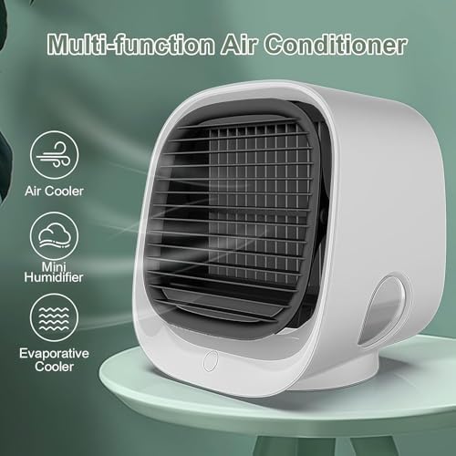 Portable Air Conditioner, Mini Air Cooler, 300 ML Water Tank, 8 Hours Of Use, with 3-Speed Cooling, Multi-angle Wind Adjustment, Built-In Night Light for Home, Office, Travel (Pink)