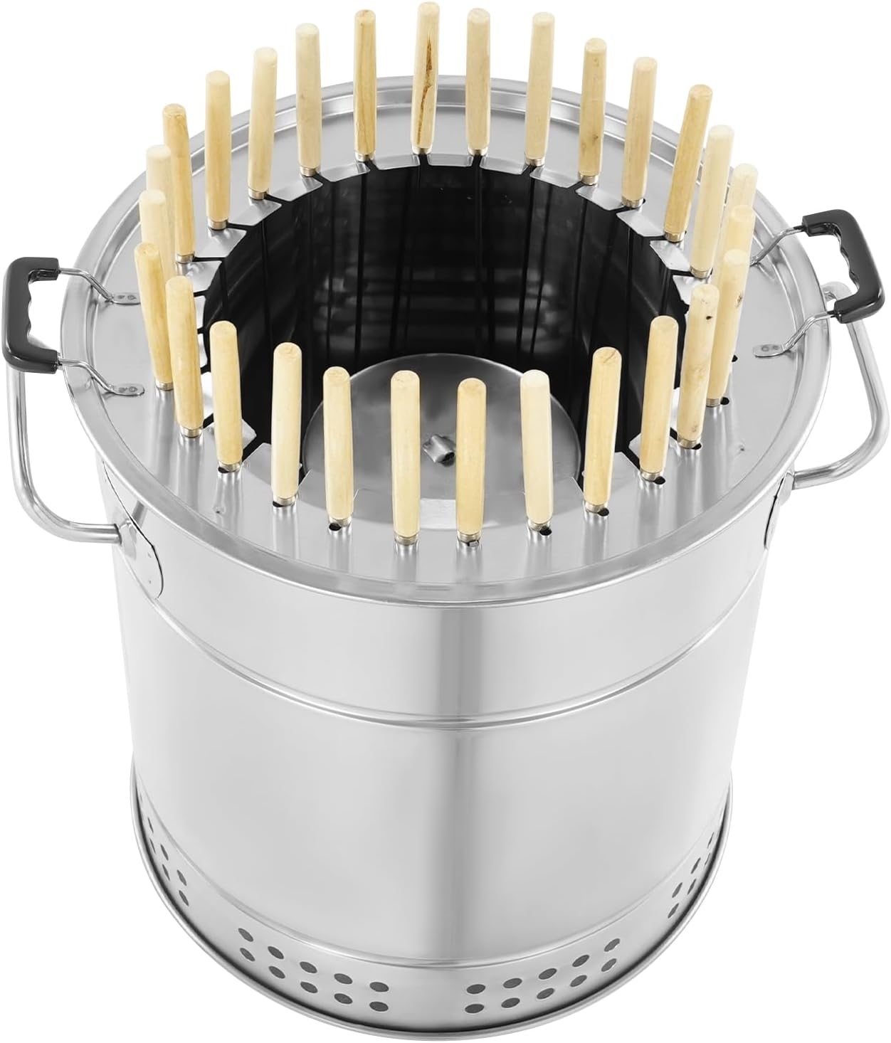 Bbq Charcoal Grills Stainless Steel Barrel Grills Vertical Charcoals with 20 Skewers Portable Charcoal Smoker Drum Smoker Backyard Meat Grilling Smokers Grill for Outdoor, Camping & Home