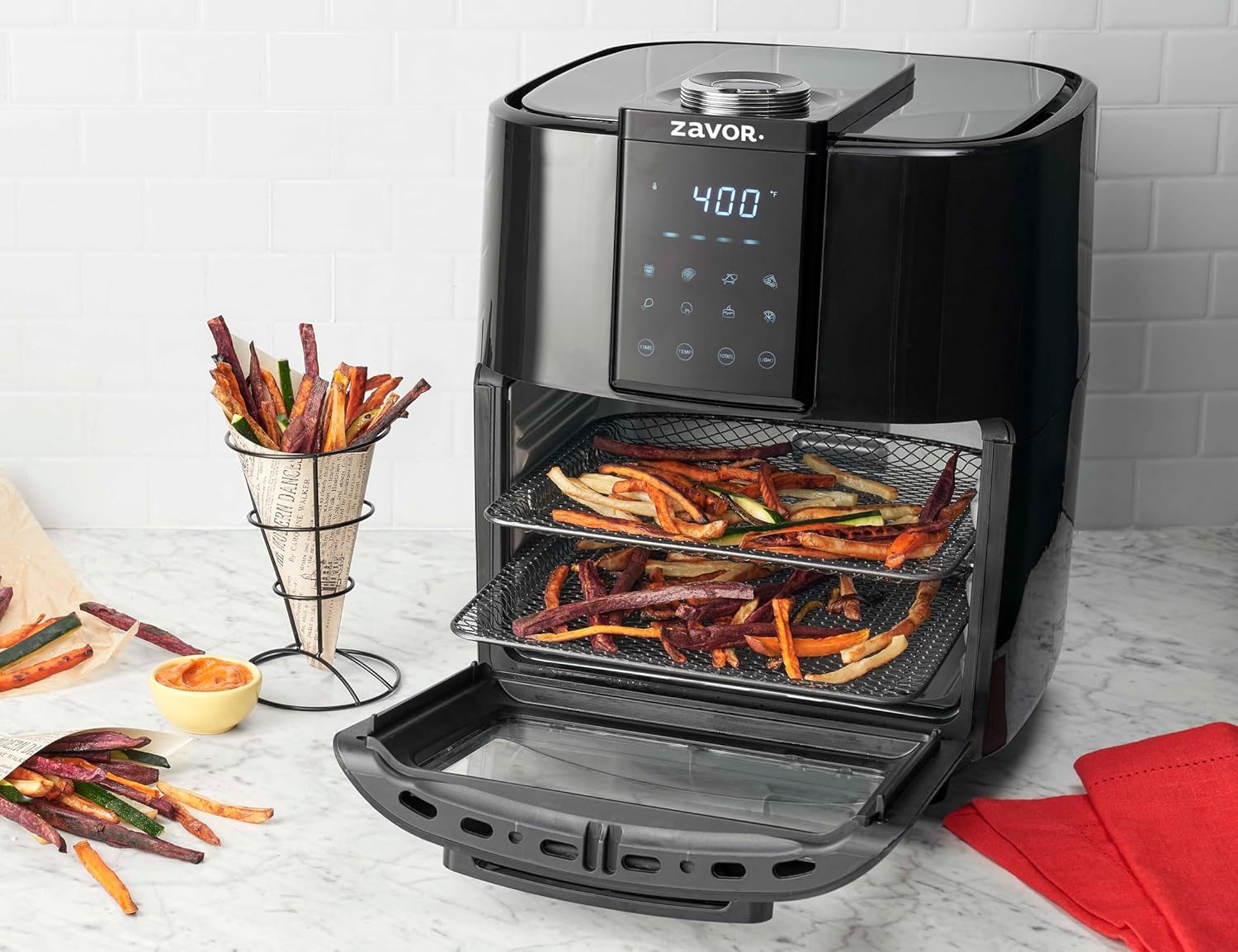 Zavor Crunch 12 Qt Air Fryer Dehydrator Combo with Rotisserie, Toaster Oven, Grill, Roaster & Convection Oven Functions | 8 Presets, Large Capacity, Accessories & Recipe eBook, Black
