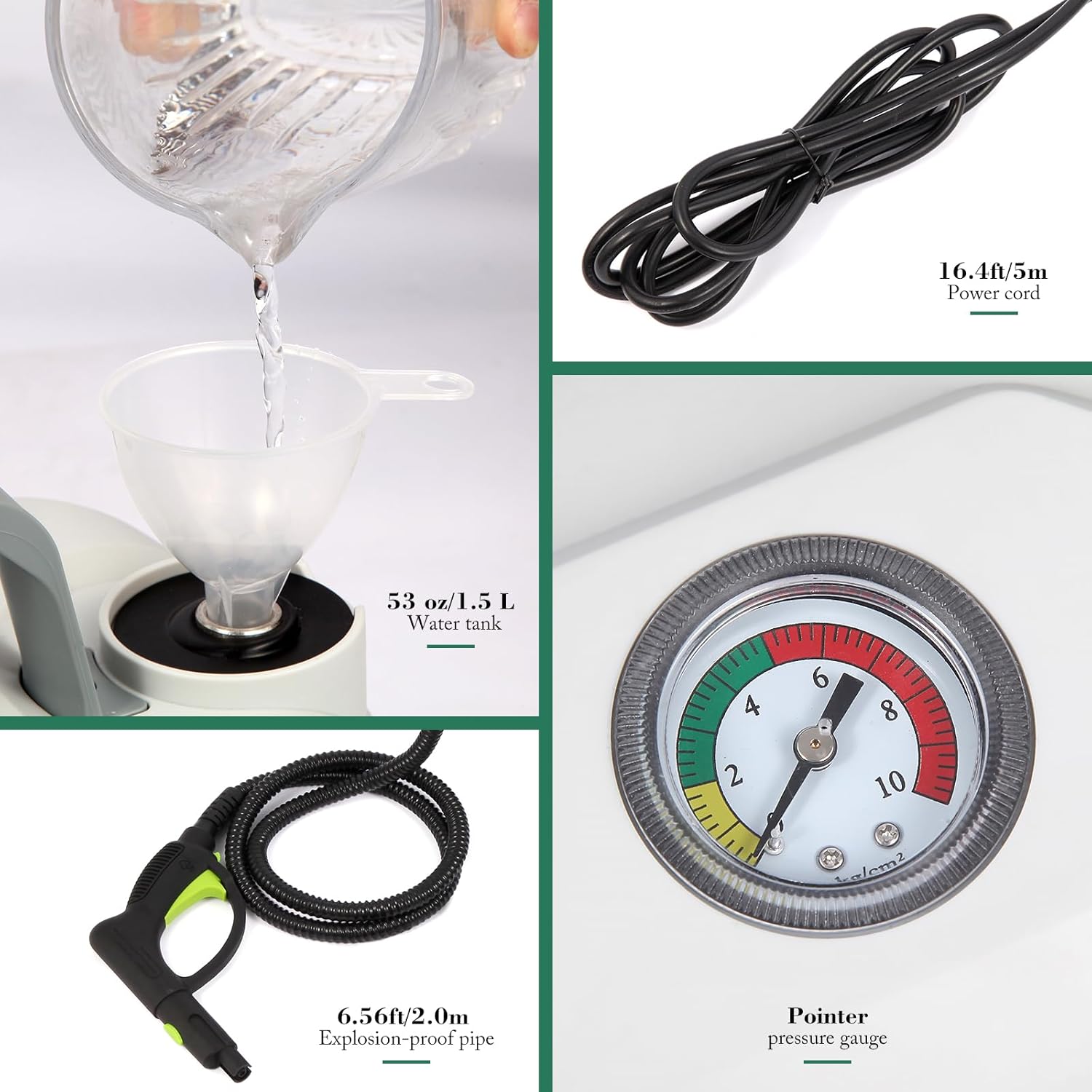 Steam Cleaner 1500W 35 Minute Runtime Multipurpose Powerful Heavy Duty Steamer Cleaning 22 Accessories 16.4ft Power Cord 1.5L Capacity for Home & Commercial Personal Car Detailing