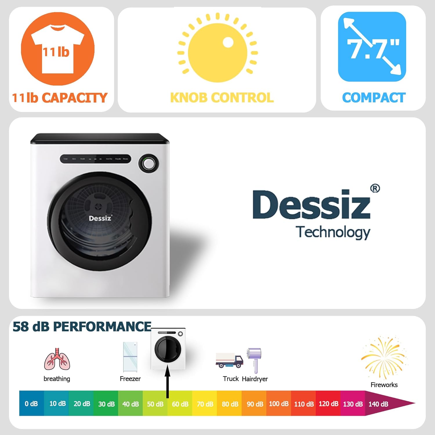 Clothes Dryer, 970w, 1.6 Cu.Ft. Machine for laundry with Stainless Steel Drum, 11lbs with Exhaust Hose,Digital Control, Auto Stop with Hygrometer Sensor, Dryer for Apartments, Home, RV, Dorms