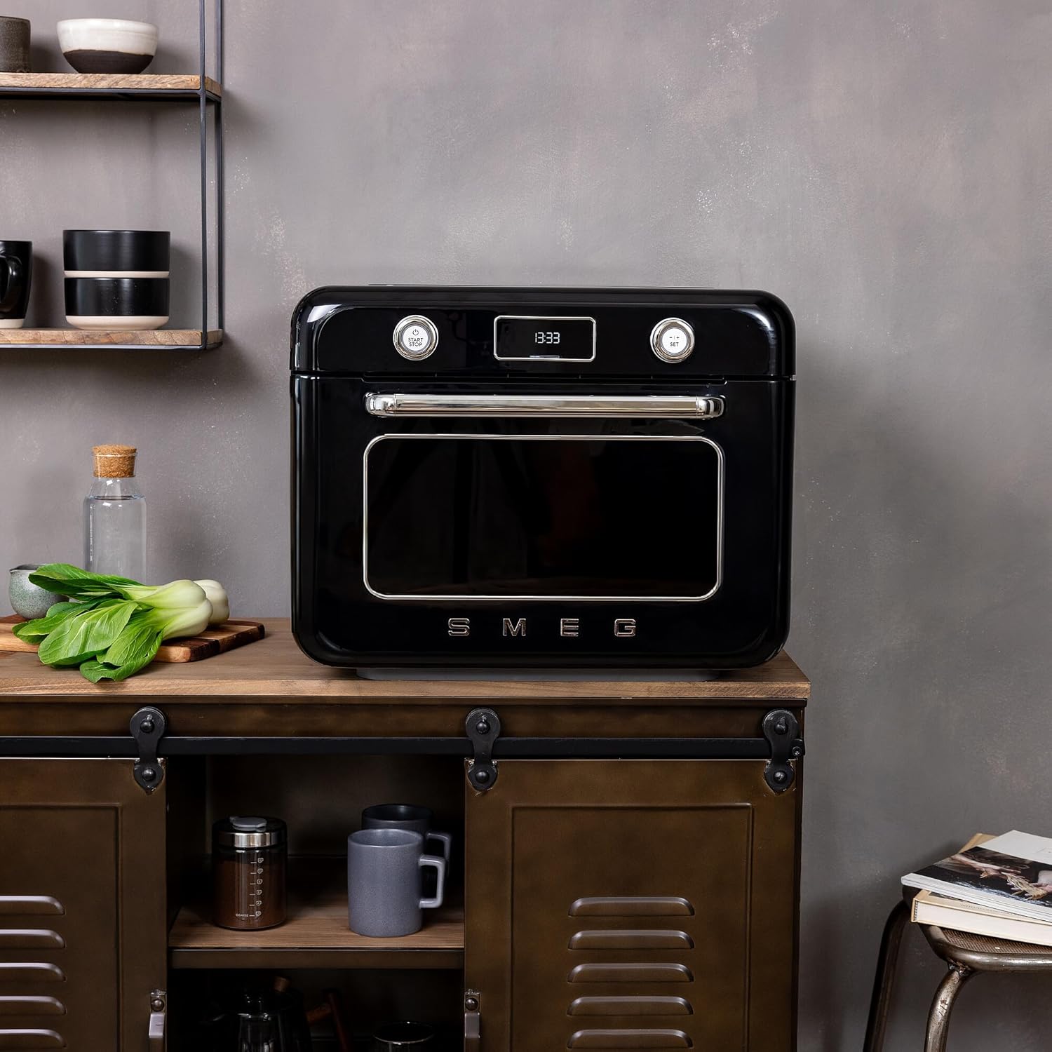 SMEG COF01Countertop Combi Oven - Multi-Function Grill, Air Fry, Steam, Bake, Convection, Defrost, and Warm, 10 Cooking Functions - Made In Italy (Black)