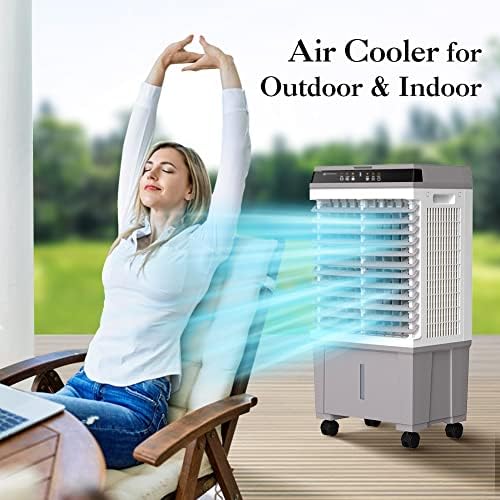 LifePlus Evaporative Air Cooler, 1800CFM Windowless Air Conditioner Portable for Large Room Commercial Garage Outdoor, 3 In 1 Swamp Cooler with Remote Control, 4 Ice Packs, 12H Timer, 5.3 Gallon