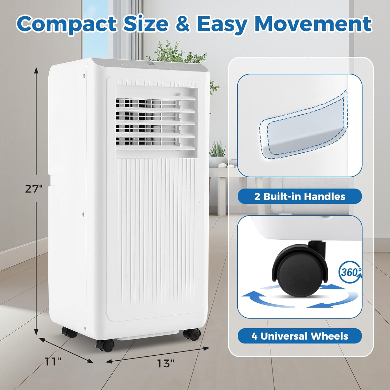 DORTALA 8000 BTU Portable Air Conditioner, 3 in 1 AC Unit, Fan & Dehumidifier for Rooms up to 250 Sq.Ft, Quiet Floor Standing AC w/ 24H Timer, Remote Control & Installation Kit