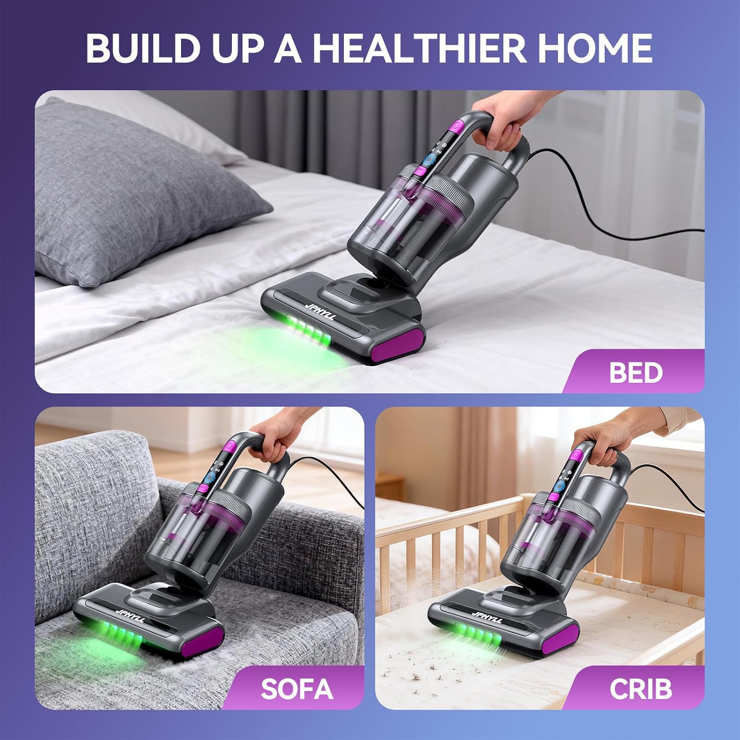 Mattress Vacuum Cleaner, 16Kpa Bed Vacuum with UV-C Sanitization, Thermal Air Drying, Ultrasonic Wave, and 30000 RPM/Min Brushroll Action, Expanded Suction Inlet, Corded (Dark Gray)