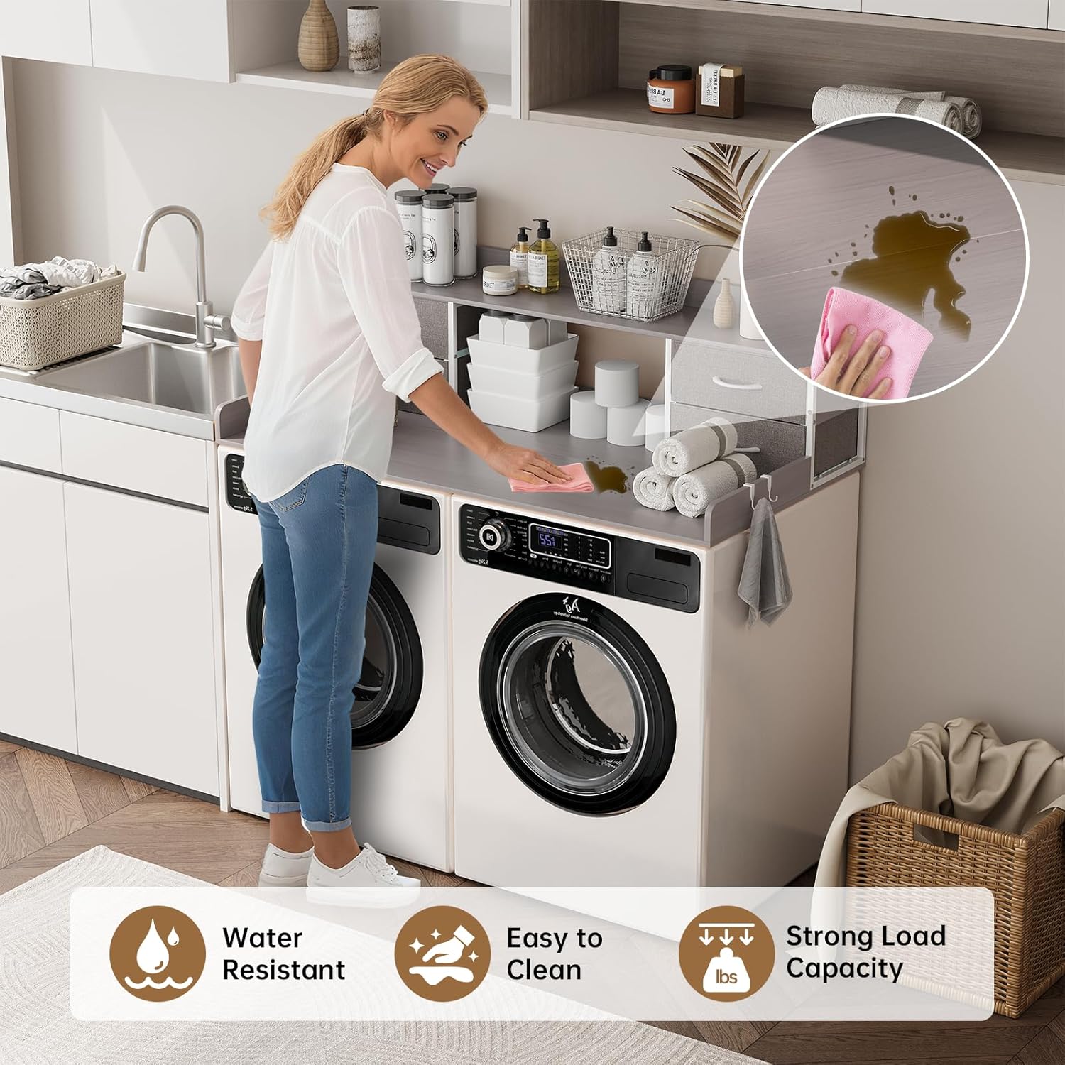 4 Drawers Washer Dryer Countertop with Shelf, 27.5