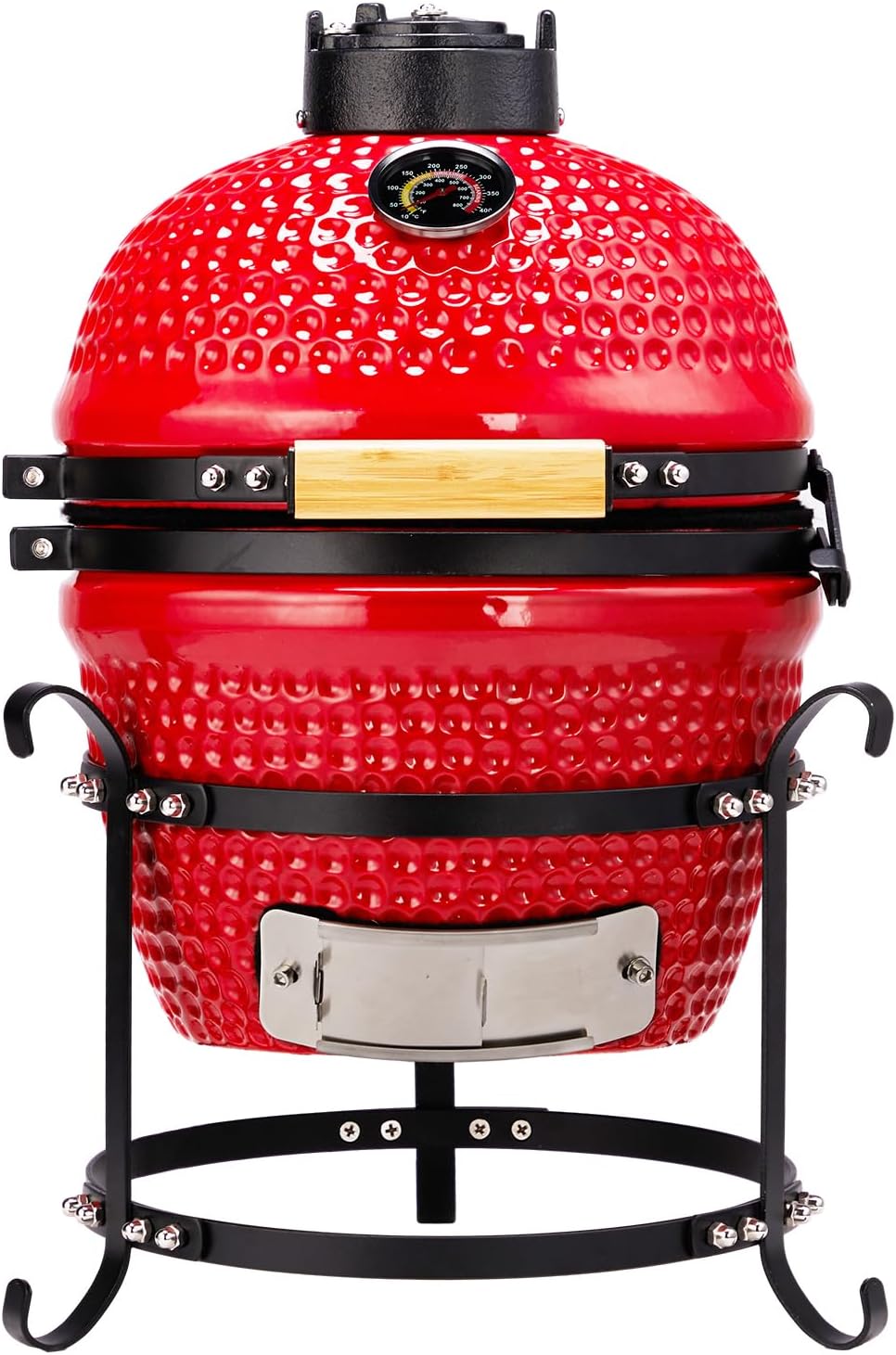 13-inch Portable Ceramic Charcoal Grill with Grill Stand, Stainless Steel Cooking Grate, Heat Deflectors and Ash Tool for Outdoor Cooking, Camping, and Backyard Grilling, Red