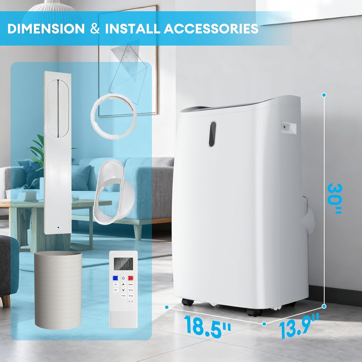 TABU 14,000BTU Portable Air Conditioners with Heater, 4-in-1 Portable AC Unit with Heating, Dehumidifier, Fan Mode, WIFI&Remote Control, for Rooms up to 700 Sq.Ft., Window Mount Kit Included