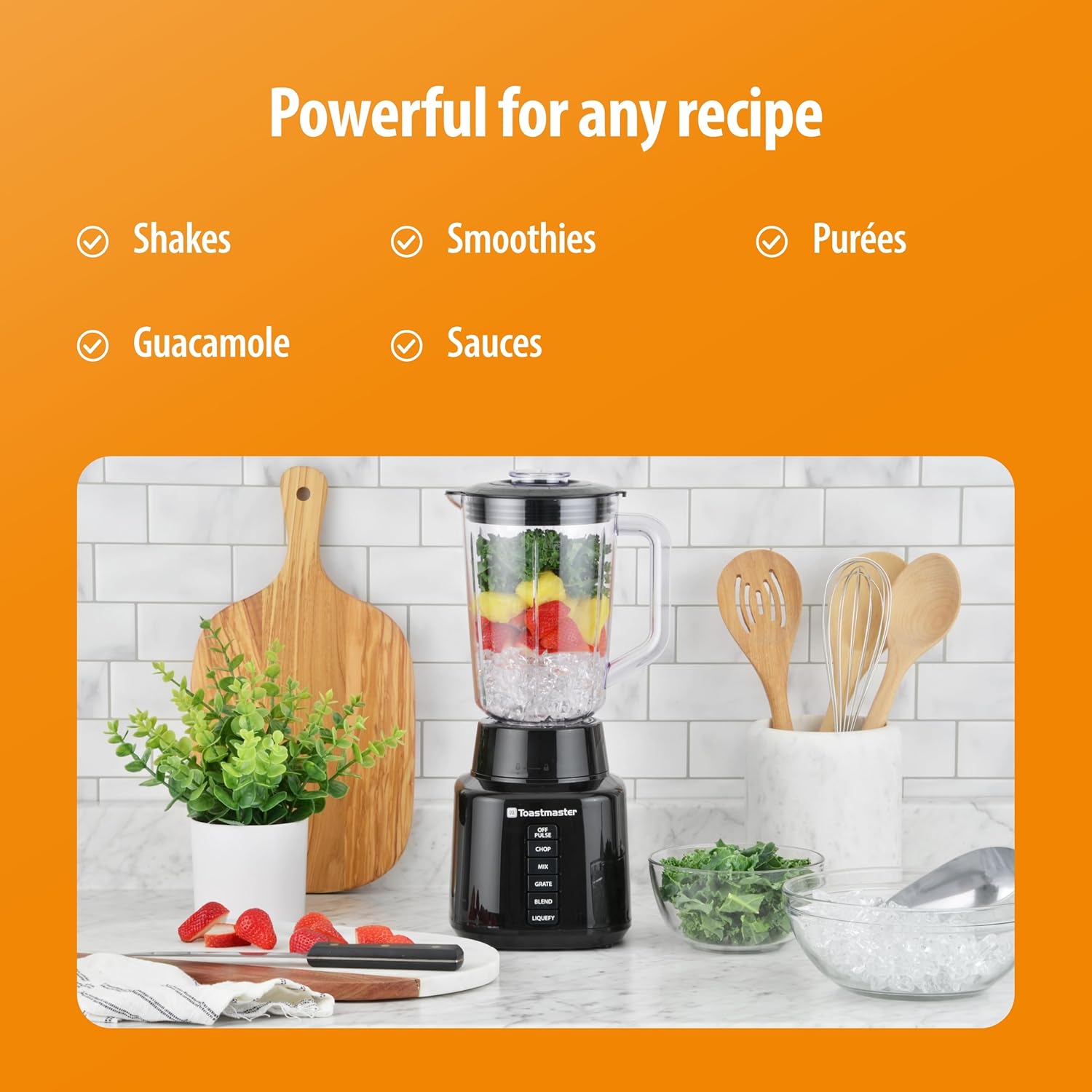 Toastmaster 5 Speed Blender with 48-oz Plastic Jar - Kitchen Blender with Stainless Steel Blades - For Fruit Smoothies & More - Multiple Speeds & Pour-Through Lid