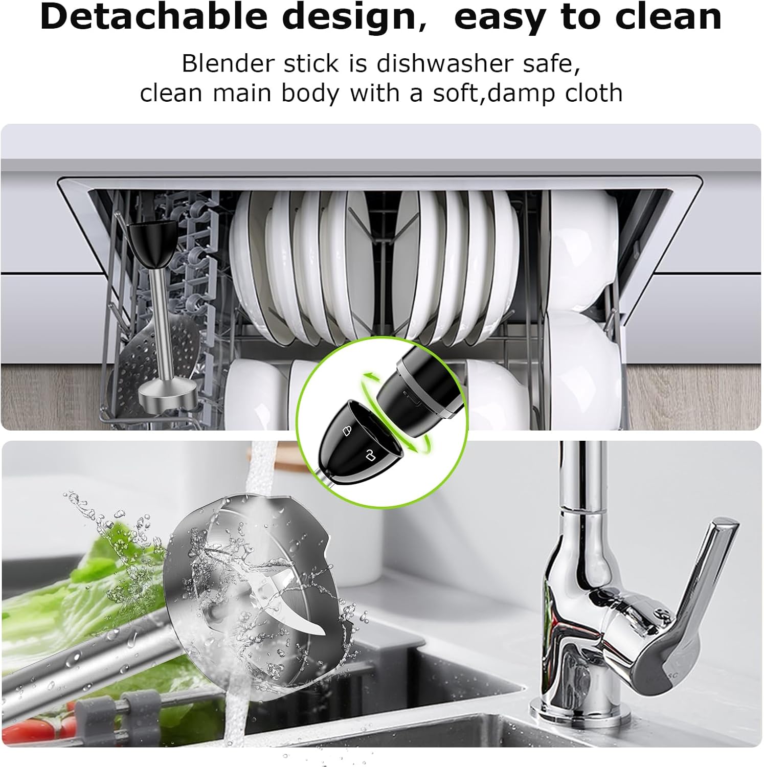 Bonsenkitchen Hand Blender, Immersion Blender with 2 Mixing Speed, Electric Handheld Mixer Portable Stick Mixer with Stainless Steel Blades for Soup, Smoothie, Puree, Baby Food