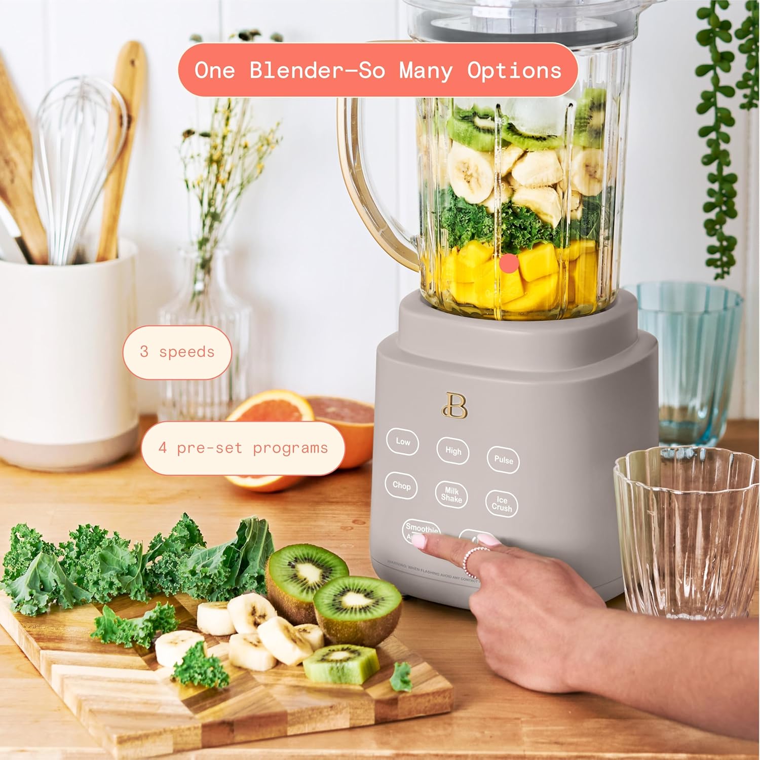 PowerExact High-Performance Blender System with Touch Controls, Multiple Speed Settings, Sleek Design, Ideal for Smoothies, Shakes, and Hot Soups - Blac Sesame (Porcini Taupe)