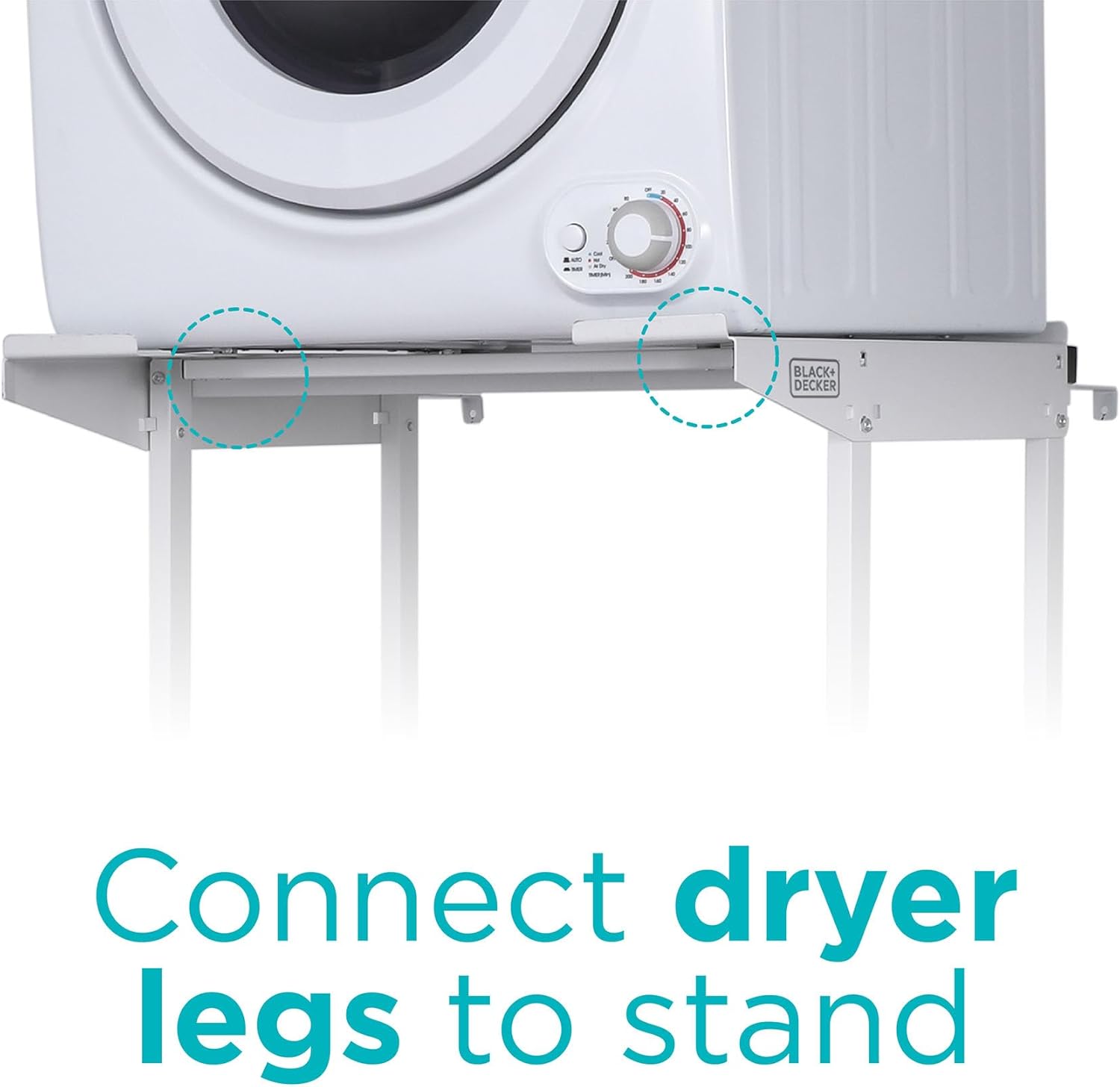 Black+Decker Washer Dryer Stacking Rack Stand, Compatible with Black and Decker Portable Washers and Dryers, Heavy Duty Steel, Dryer Stand with 60 lb. Weight Capacity, BWDS, White