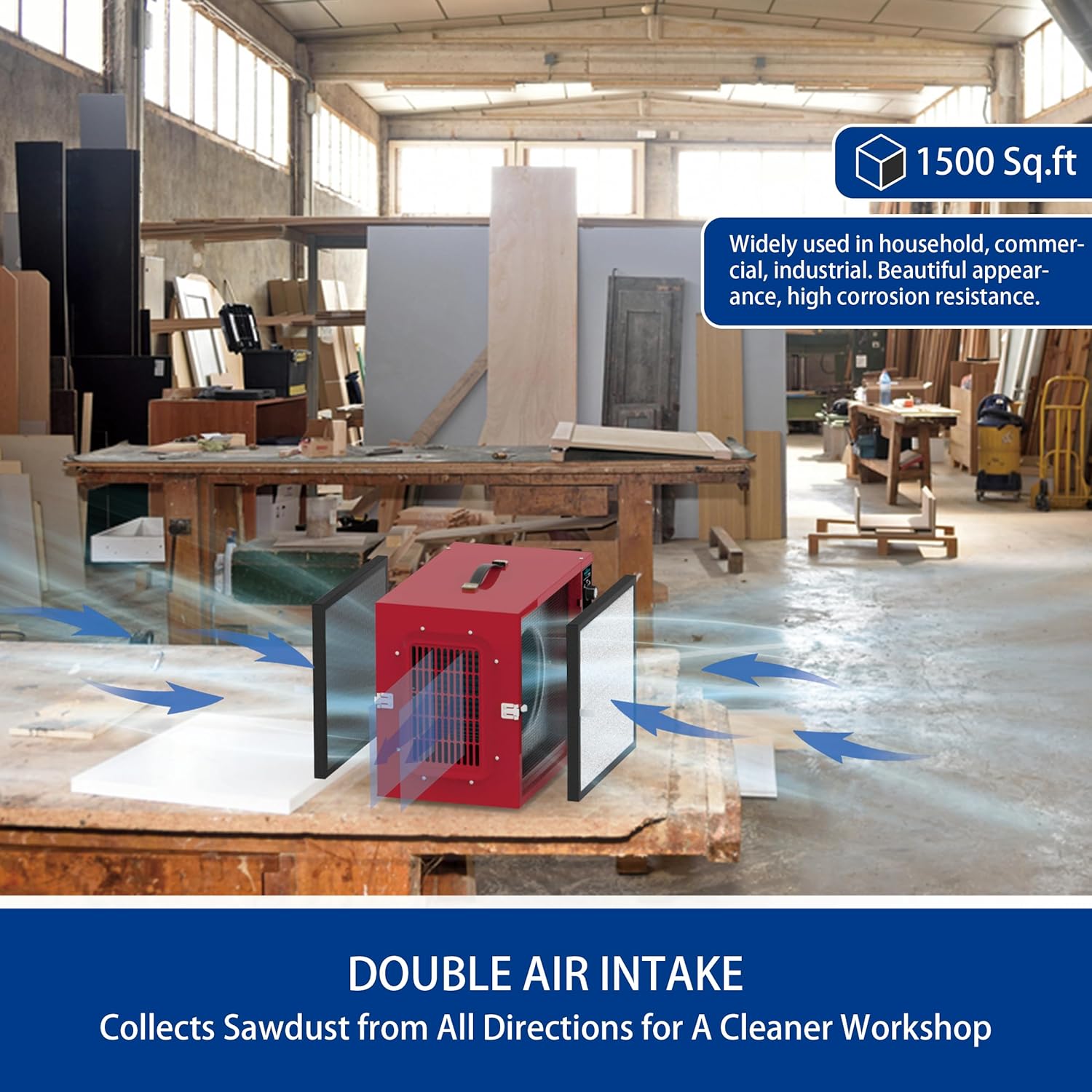 Portable 2 Stage Intake Air Filtration System - Tabletop Dust Collectors (850-1250CFM) for Woodworking, Air Filter with Strong Vortex Fan, Garage Works Shop Benchtop Dust Collection Systems