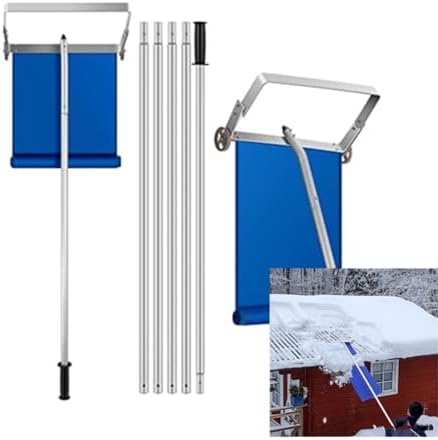 30FT Adjustable Aluminum Snow Roof Rake with 420D Oxford Tarp, Sturdy Cutting e & Anti-Slip Handle - Efficient Snow Removal Tool for Safe Roof Care