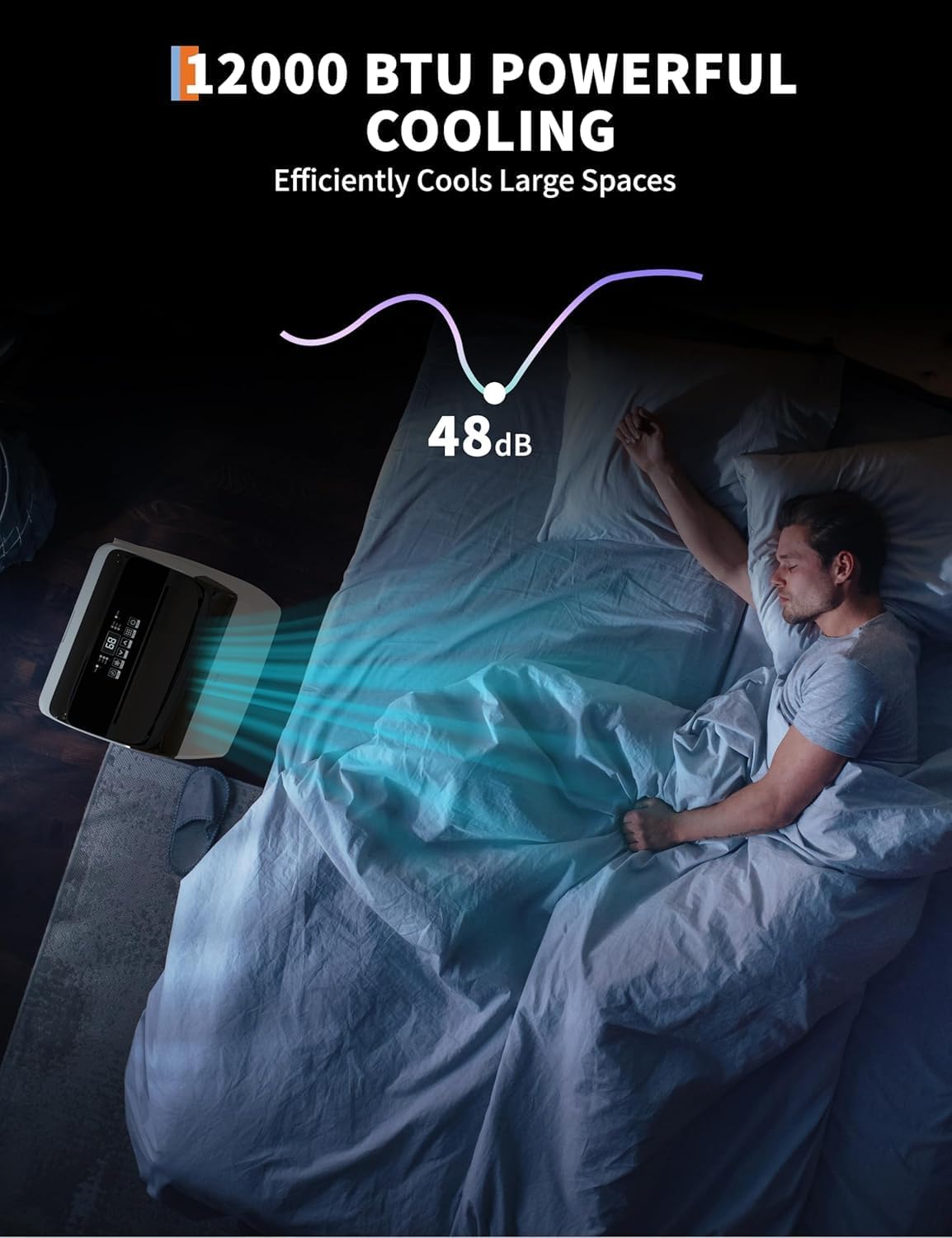 12,000 BTU Smart Portable Air Conditioner for 550 sq.ft with Drain-Free Cooling, Dehumidifier & Fan Modes, 48dB Quiet, Remote Control & 24H Timer, Easy Window Kit, Washable Filter