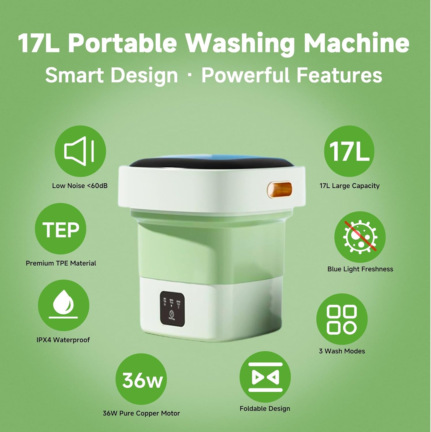 Portable Mini Washer,Washing Machine,17L Upgraded Large Capacity Foldable Washer.Deep Cleaning Baby Clothes,Pet clothing,Small Clothes,Underwear,socks.Suitable for Apartments,Dormitories,Hotels