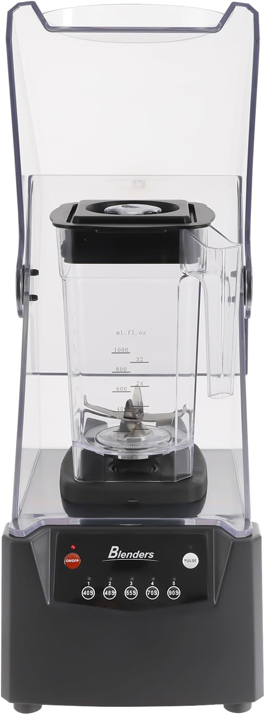 Soundproof Smoothie Machine 1.8L Large Capacity Commercial Blender All in One Blender for Smoothies with Soundproof Cover with Buckle & Custom Time for Ice Crush & Shakes 110V 2600W