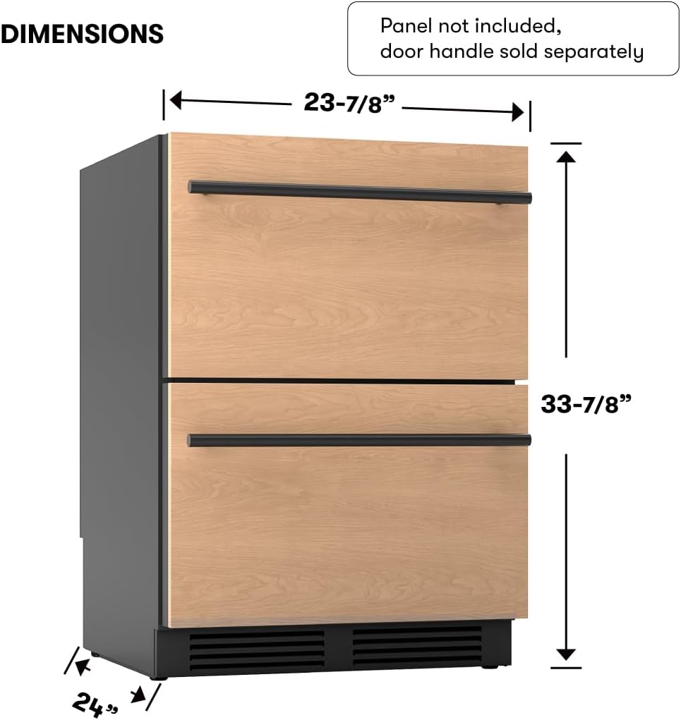 Zephyr Presrv 24 Inch Panel Ready Dual Zone Refrigerator Drawers Wine & Beverage Fridge, Wine Cooler Home Bar Under Counter, Energy Star Certified (Handles sold separately, Wood panels not included)